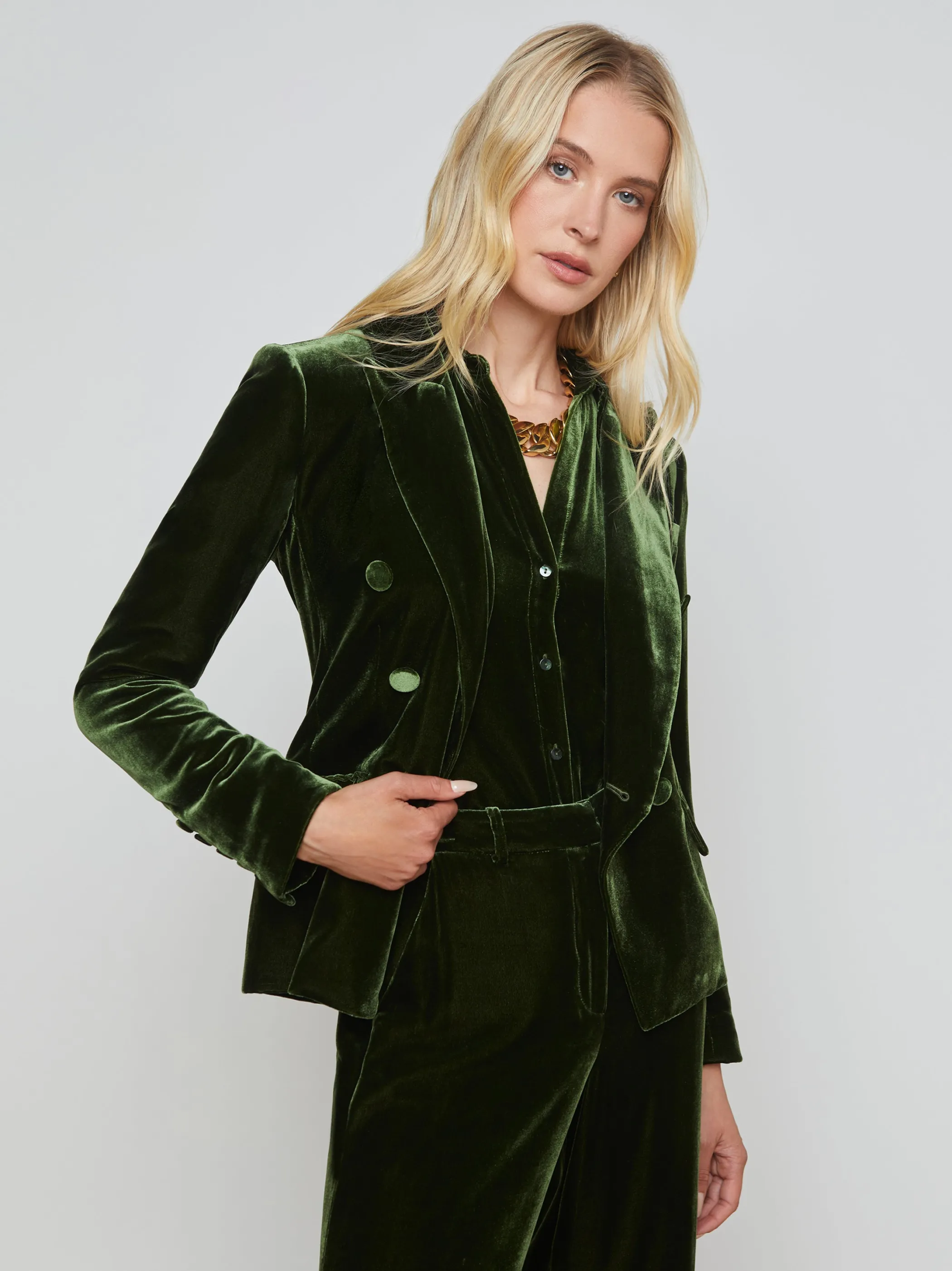 Matching Sets | Blazers & Jackets*L'AGENCE KENZIE VELVET BLAZER DeepOlive