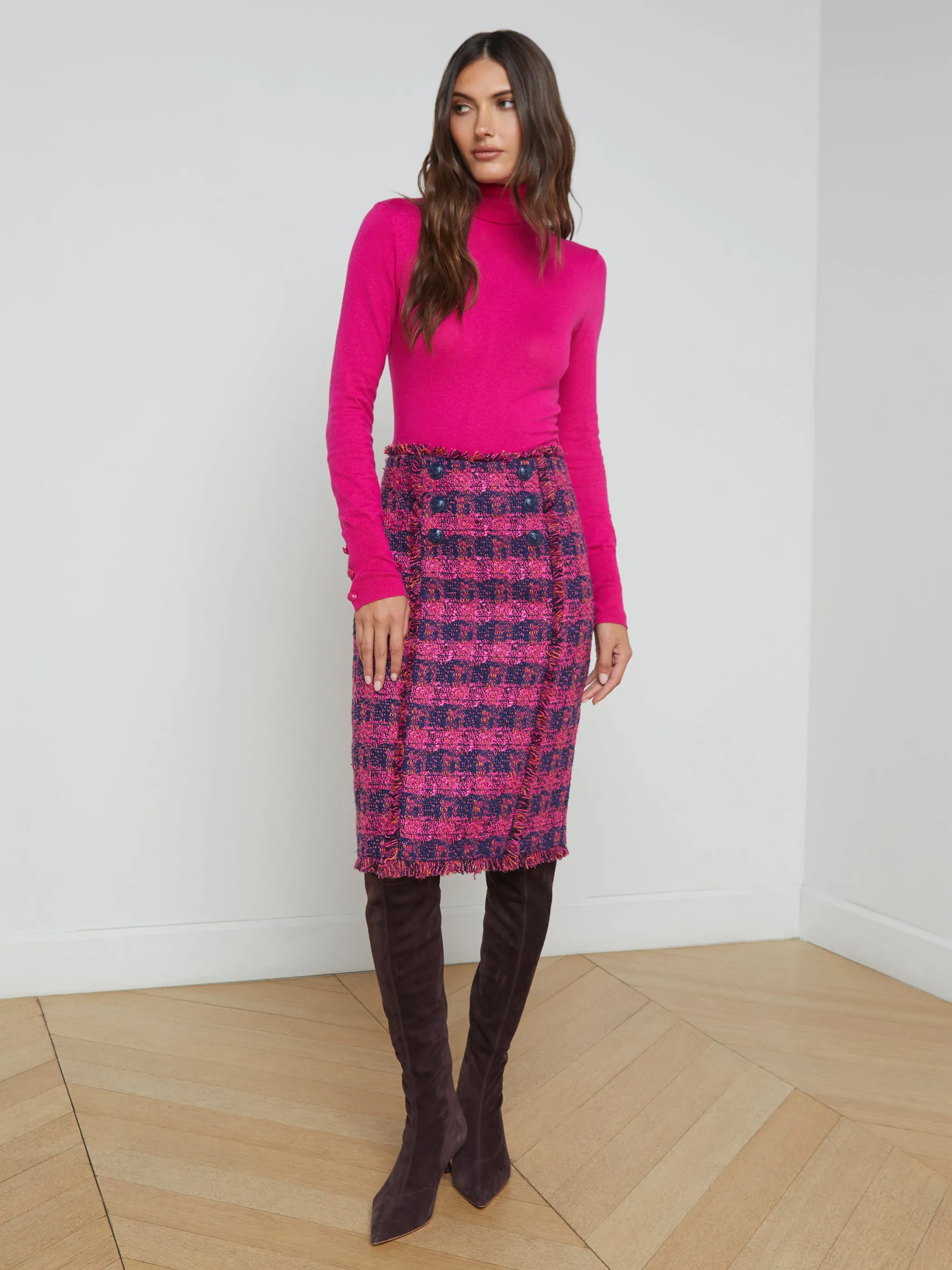 Matching Sets | Skirts*L'AGENCE KITTY TWEED PENCIL SKIRT Midnight/Acai/RubyTweed