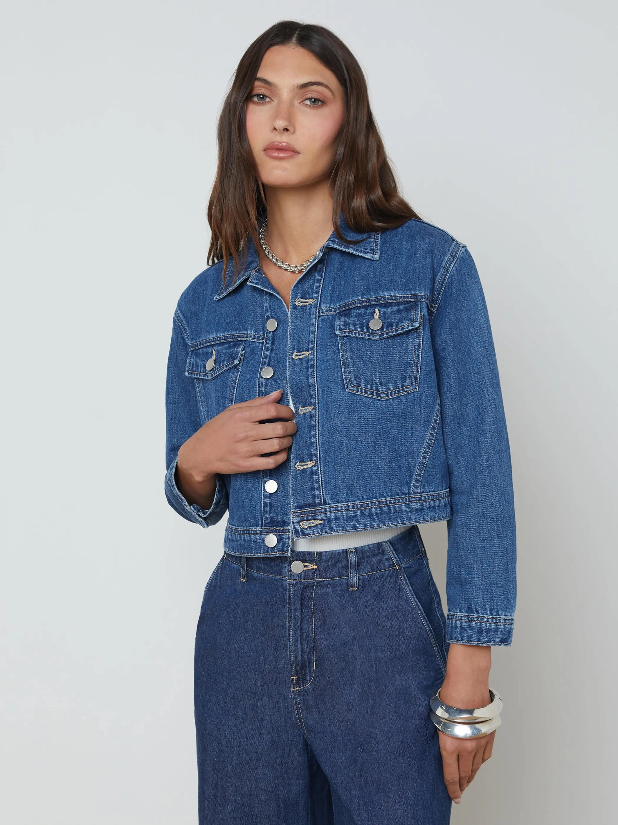 Denim Jackets | Blazers & Jackets*L'AGENCE KODA CROPPED DENIM JACKET Glendora