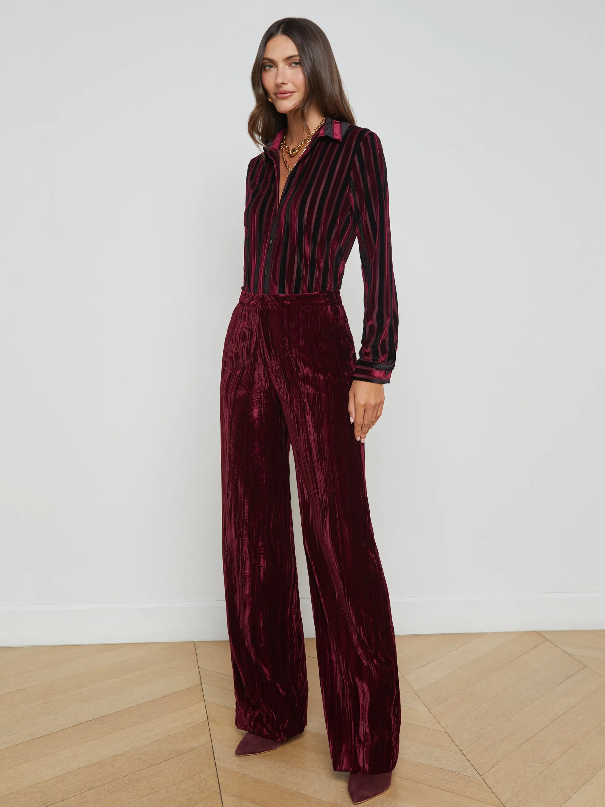 Matching Sets | Pants*L'AGENCE LIVVY VELVET TROUSER DarkPortVelvet