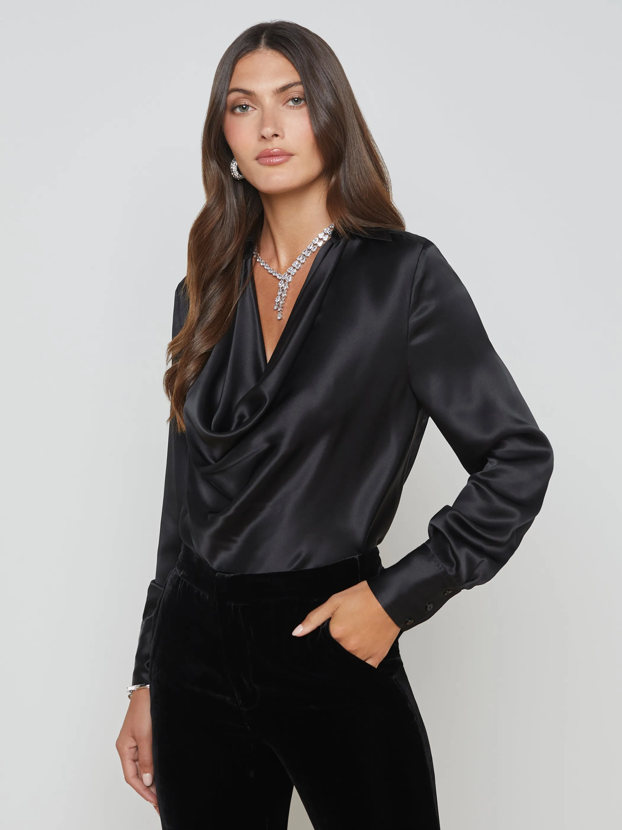 Blouses & Tops*L'AGENCE LOTUS SILK BLOUSE Black