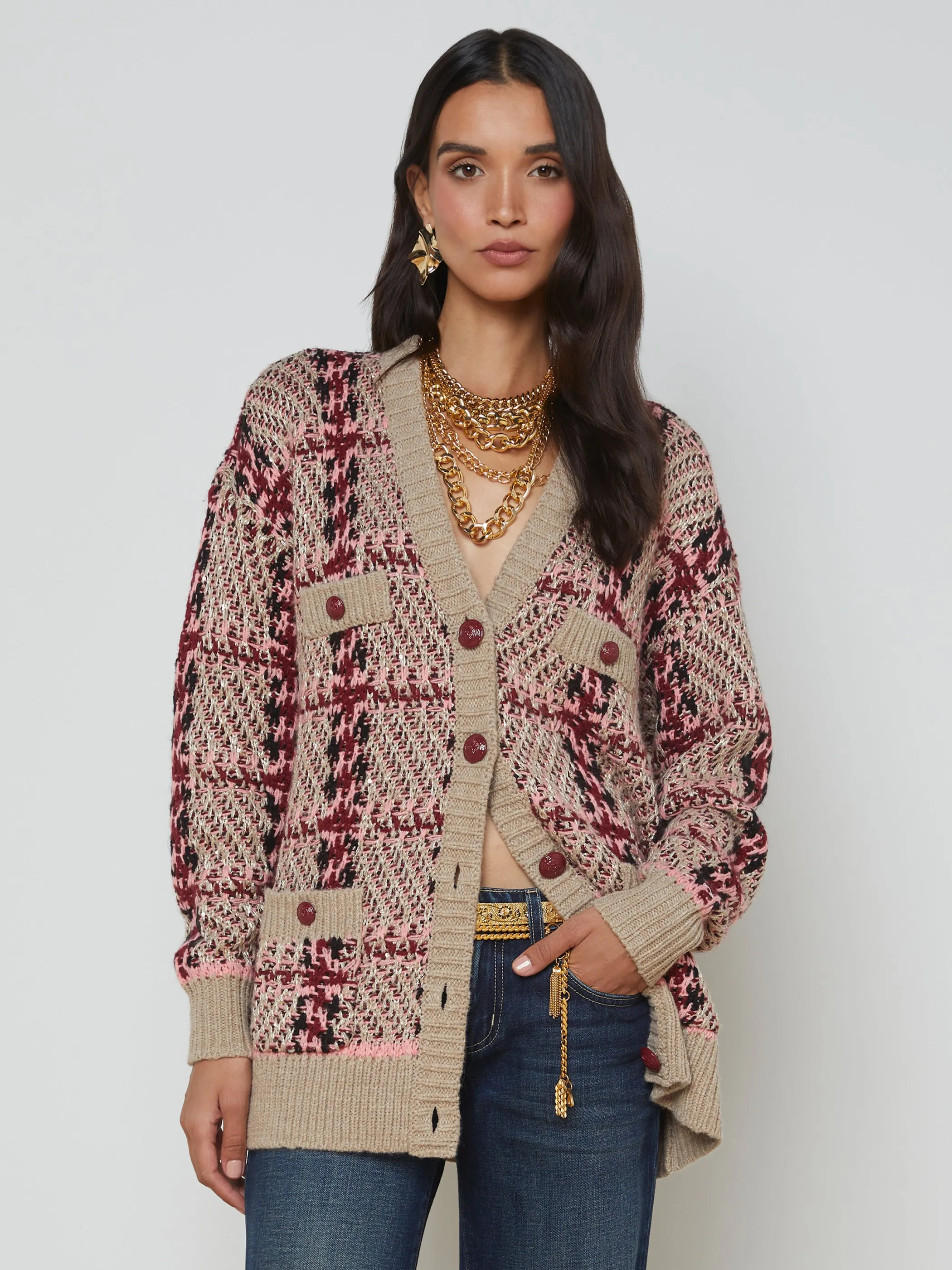 Blouses & Tops | Knitwear*L'AGENCE MACIE CARDIGAN Natural/Pink/Burgundy/BlackSequin