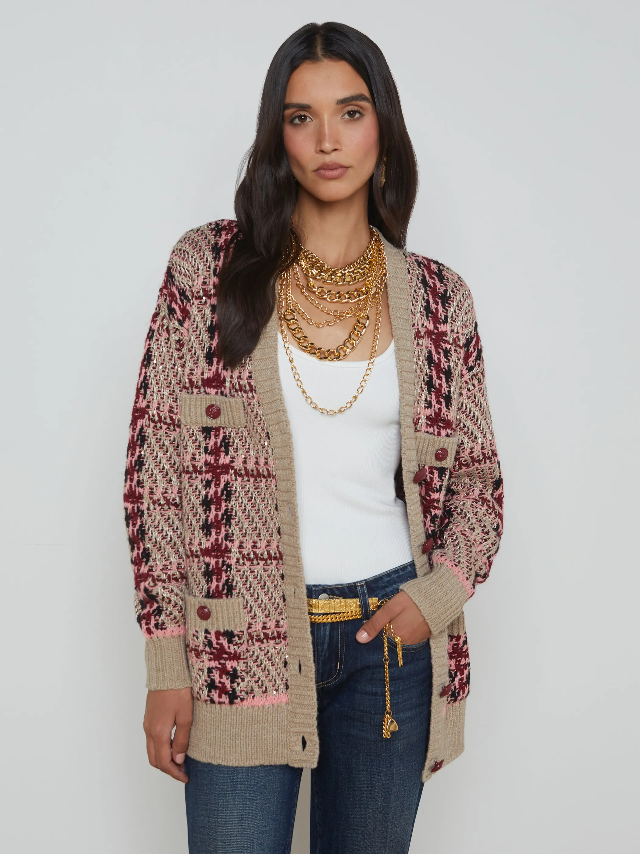 Blouses & Tops | Knitwear*L'AGENCE MACIE CARDIGAN Natural/Pink/Burgundy/BlackSequin