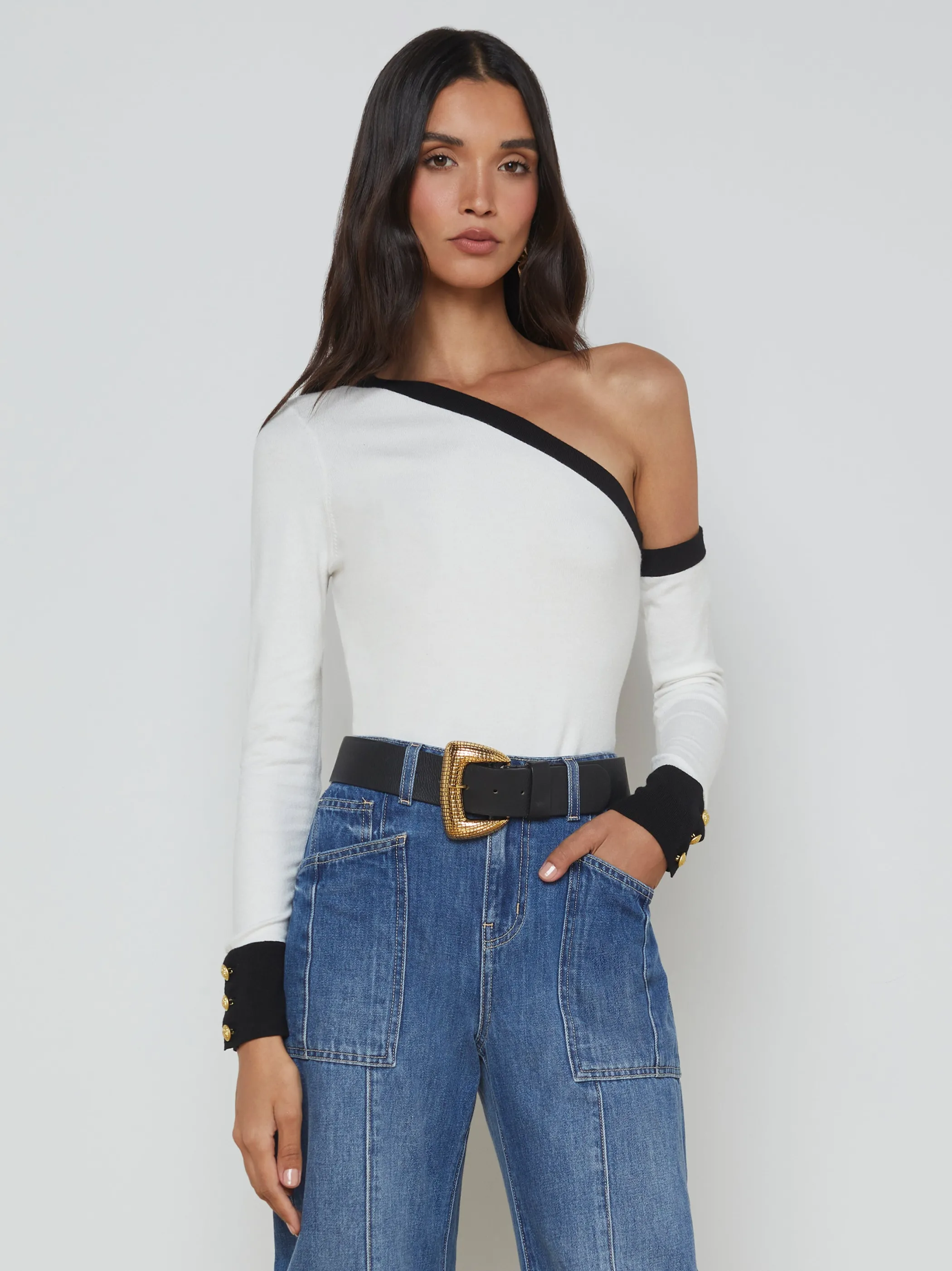 Blouses & Tops | Knitwear*L'AGENCE MAEVA ONE-SHOULDER TOP White/Black