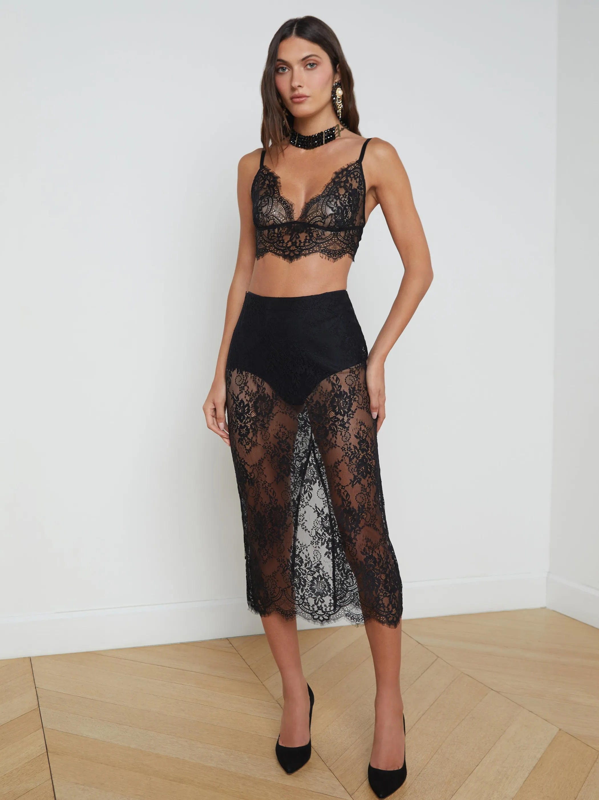 Matching Sets | Skirts*L'AGENCE MAKENA LACE PENCIL SKIRT Black