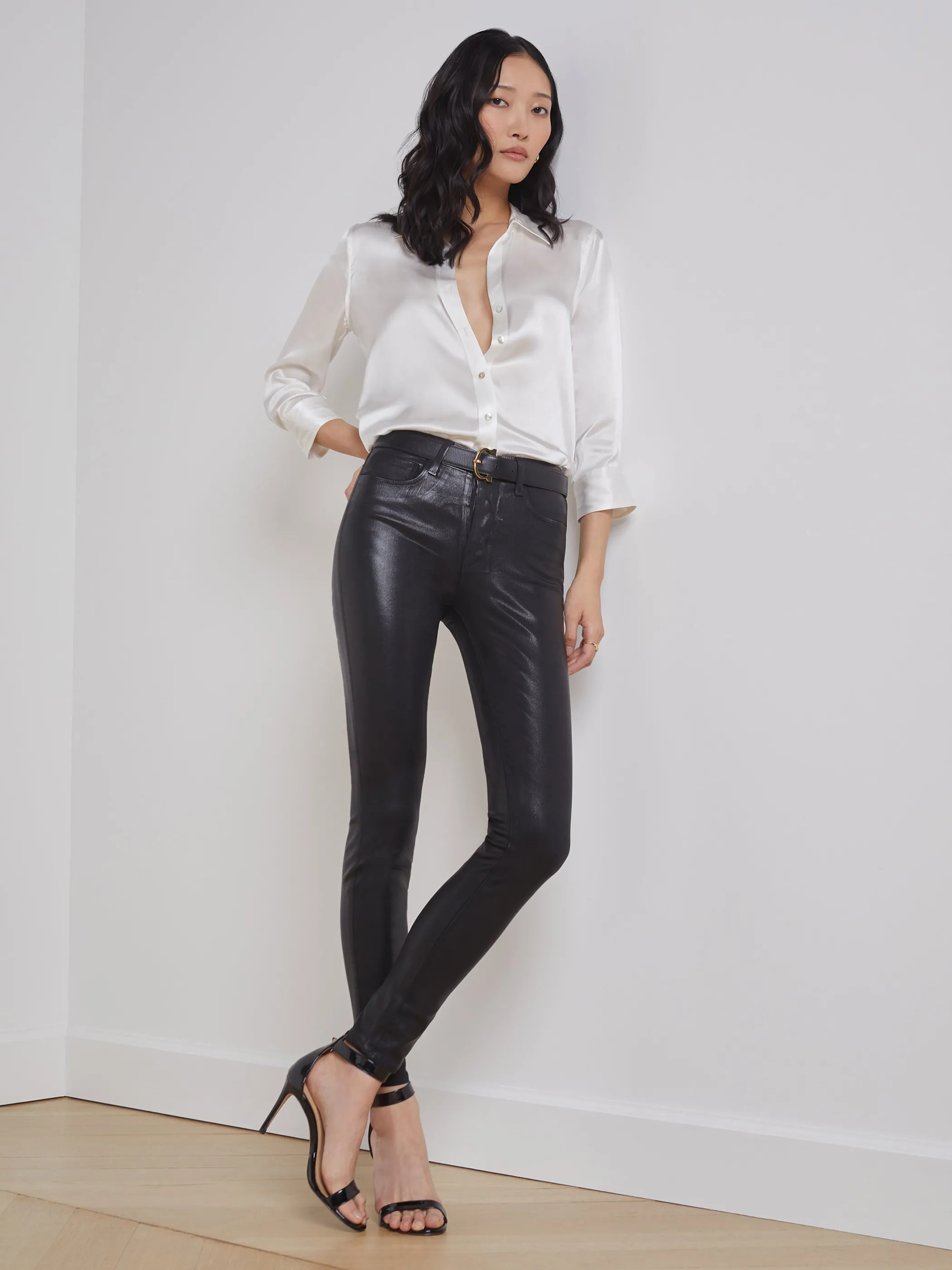 Coated Denim*L'AGENCE MARGUERITE COATED SKINNY JEAN BlackCoated