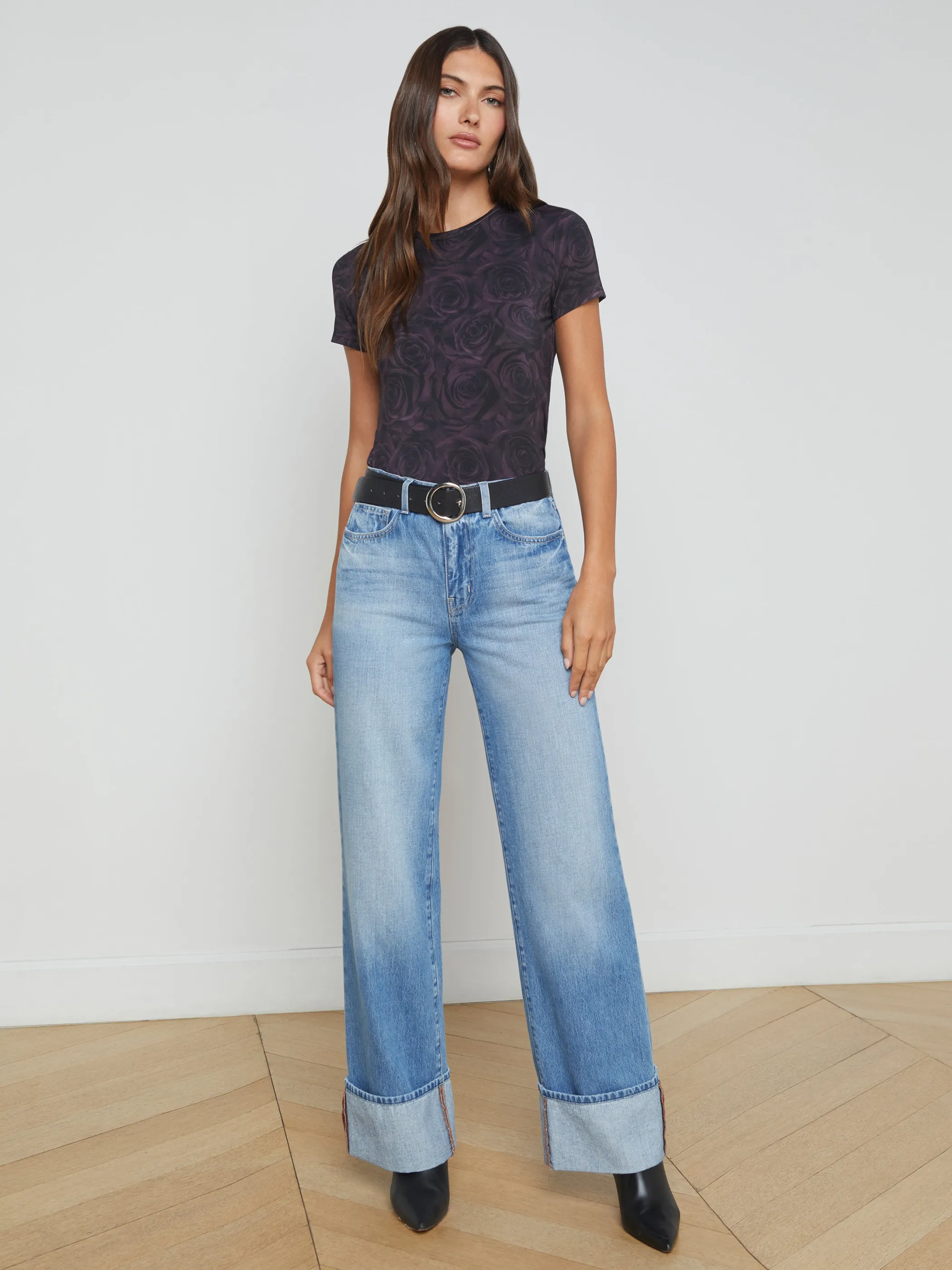 New Denim*L'AGENCE MILEY CUFFED WIDE-LEG JEAN Caruso