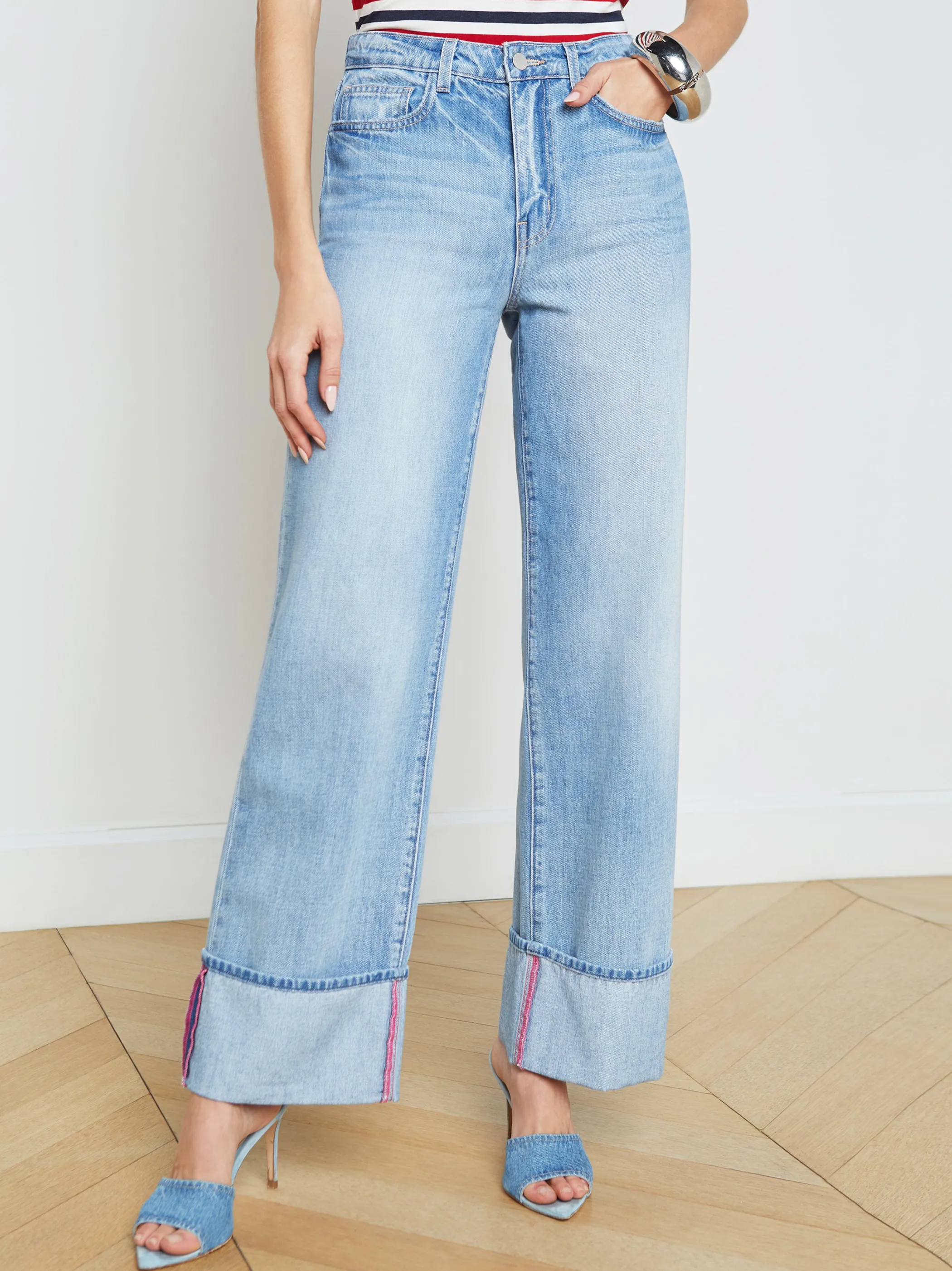 Aged Denim*L'AGENCE MILEY CUFFED WIDE-LEG JEAN Emerson