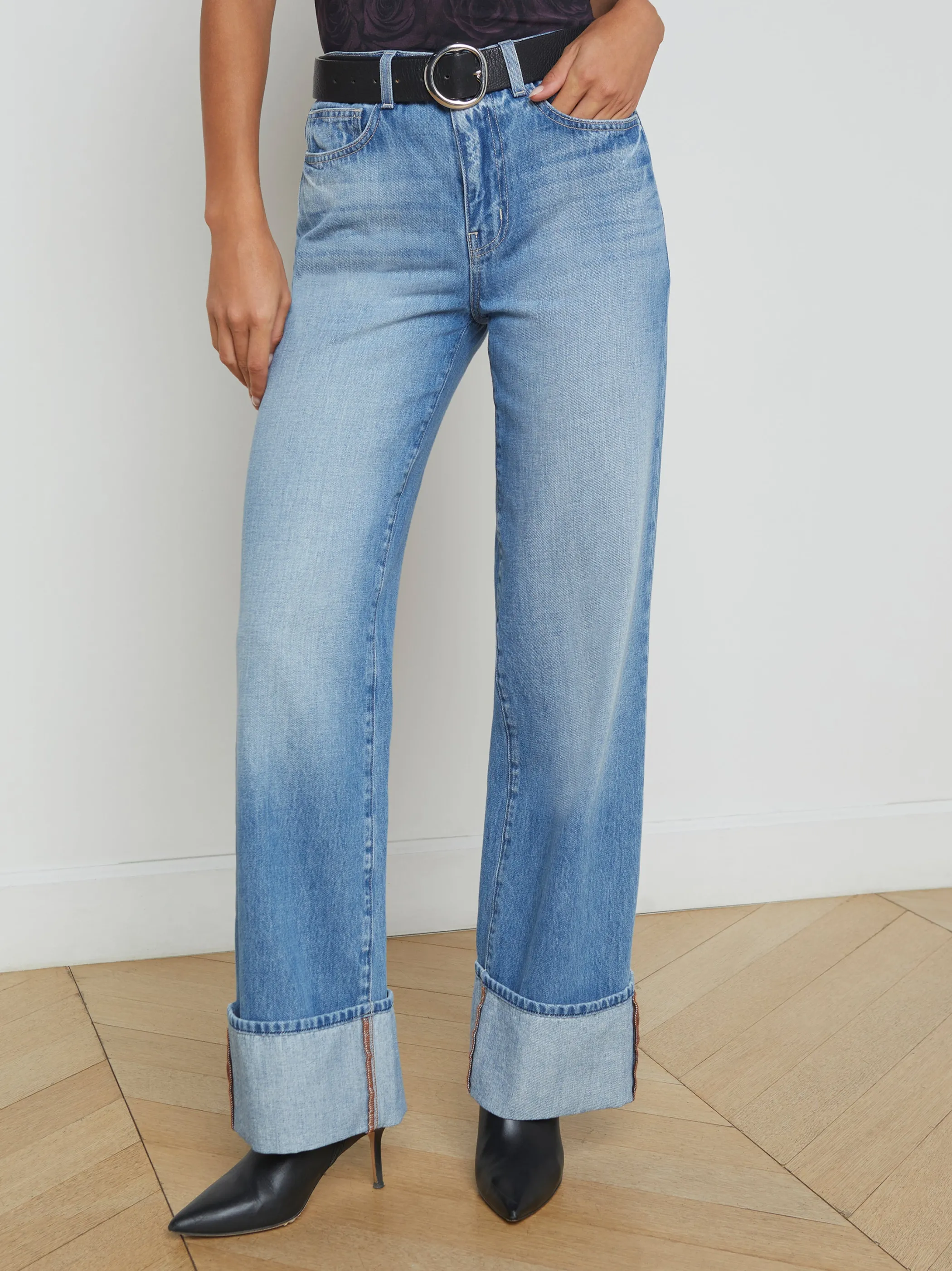 New Denim*L'AGENCE MILEY CUFFED WIDE-LEG JEAN Caruso