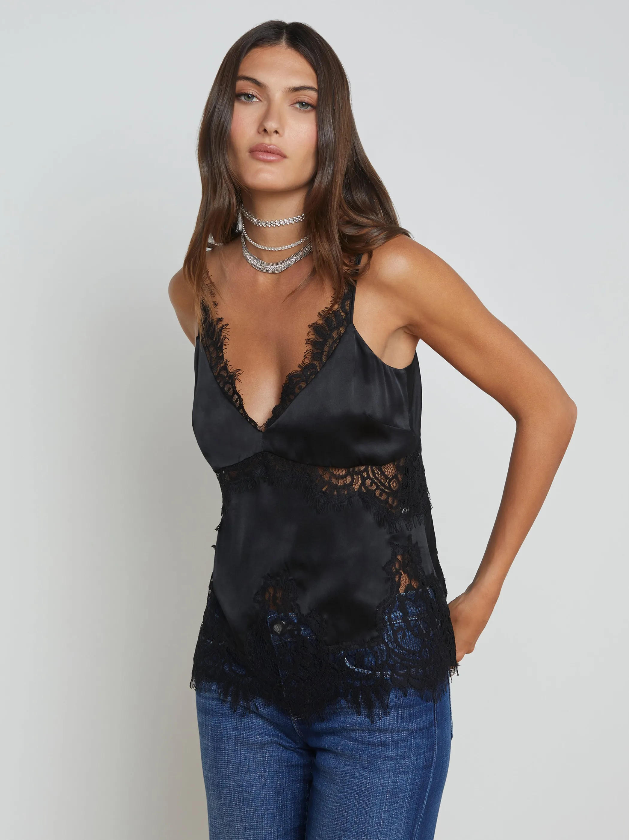 Camisoles & Tanks | Blouses & Tops*L'AGENCE MITSU SILK LACE CAMISOLE Black