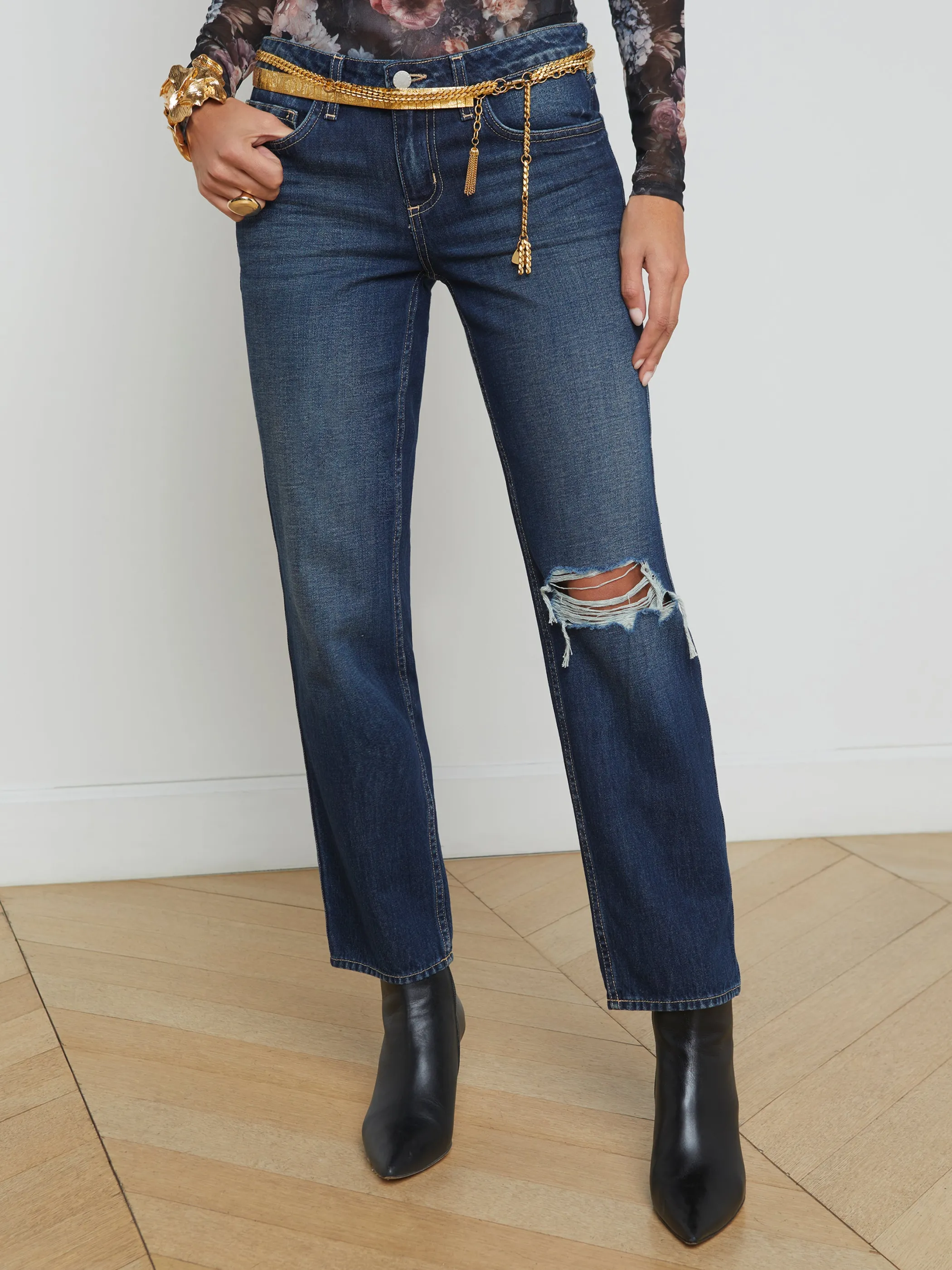 New Denim*L'AGENCE NEVIA SLOUCHY STRAIGHT-LEG JEAN MerritDestruct