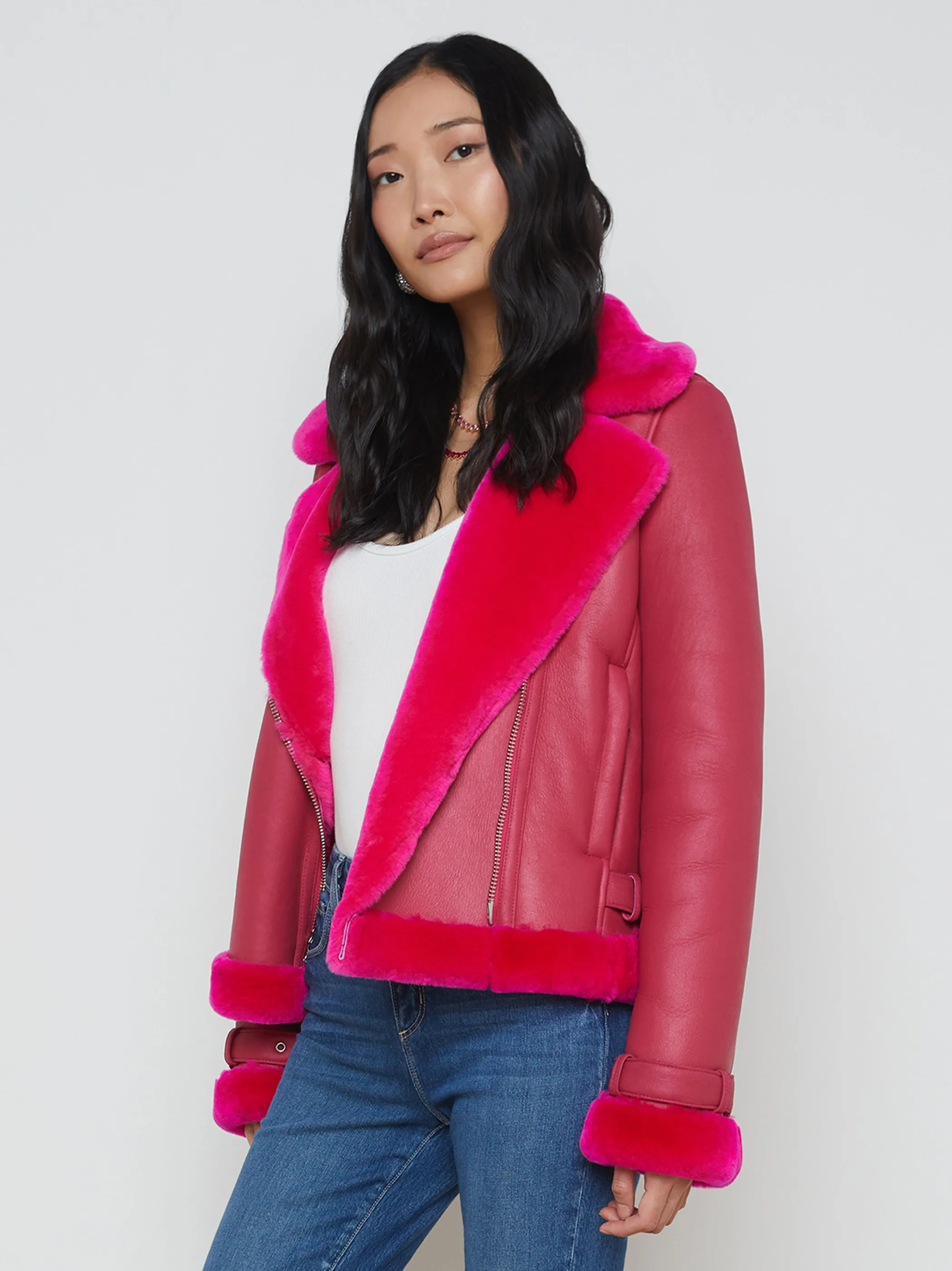 Outerwear | Blazers & Jackets*L'AGENCE NIRI SHEARLING LEATHER JACKET PinkGlo