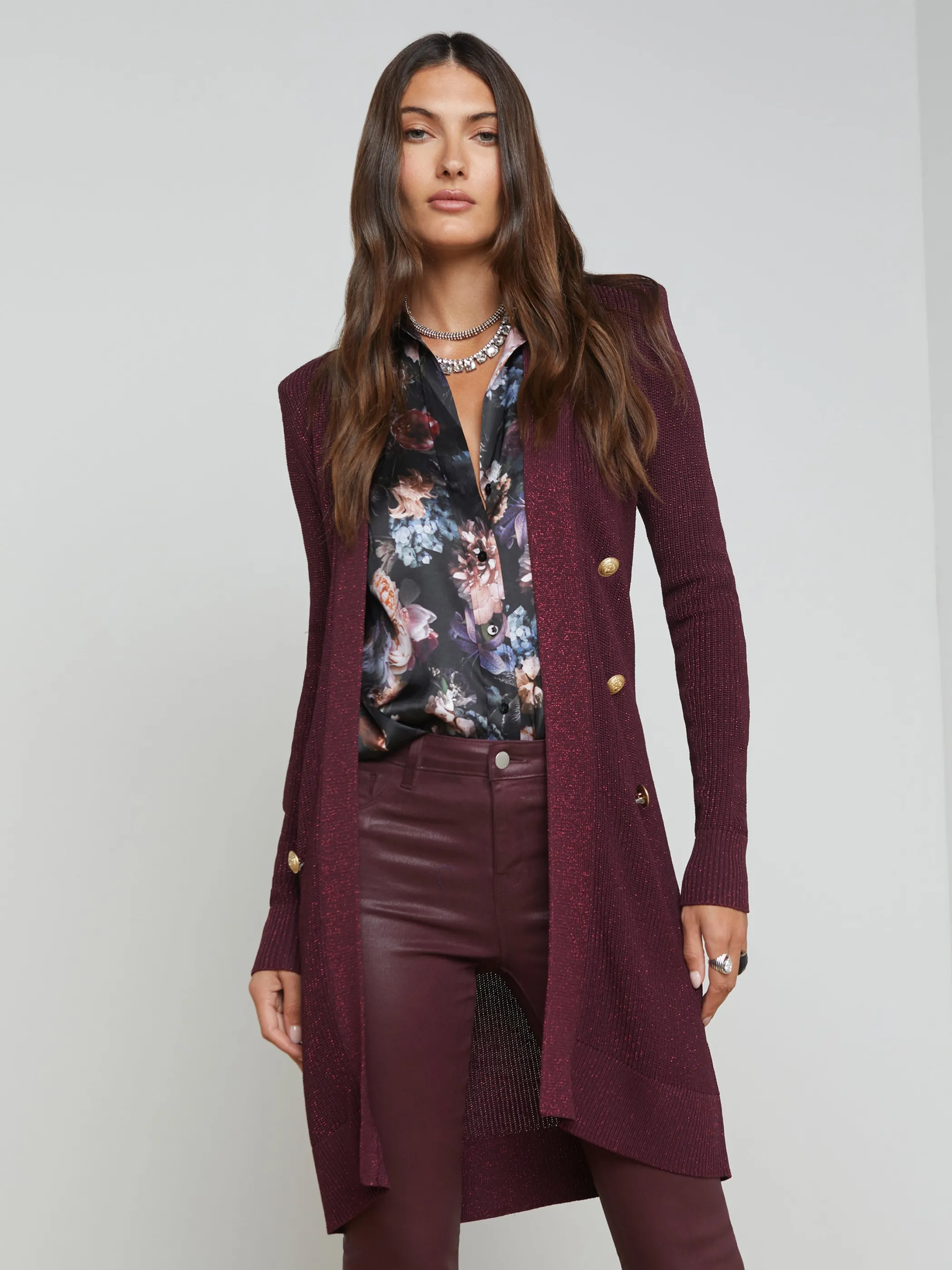 Knitwear | Blazers & Jackets*L'AGENCE NOE DOUBLE-BREASTED CARDIGAN DarkWine