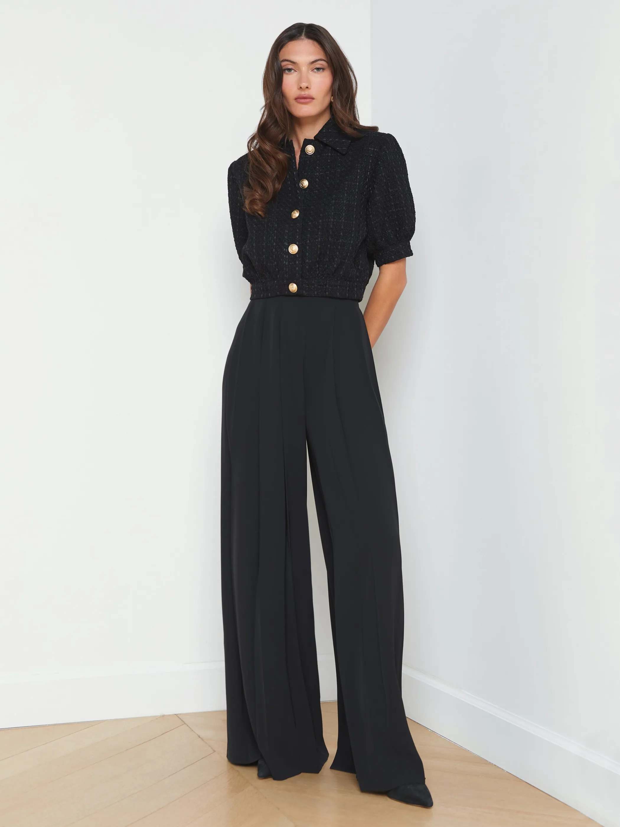 Pants*L'AGENCE NOVA PLEATED WIDE-LEG PANT Black