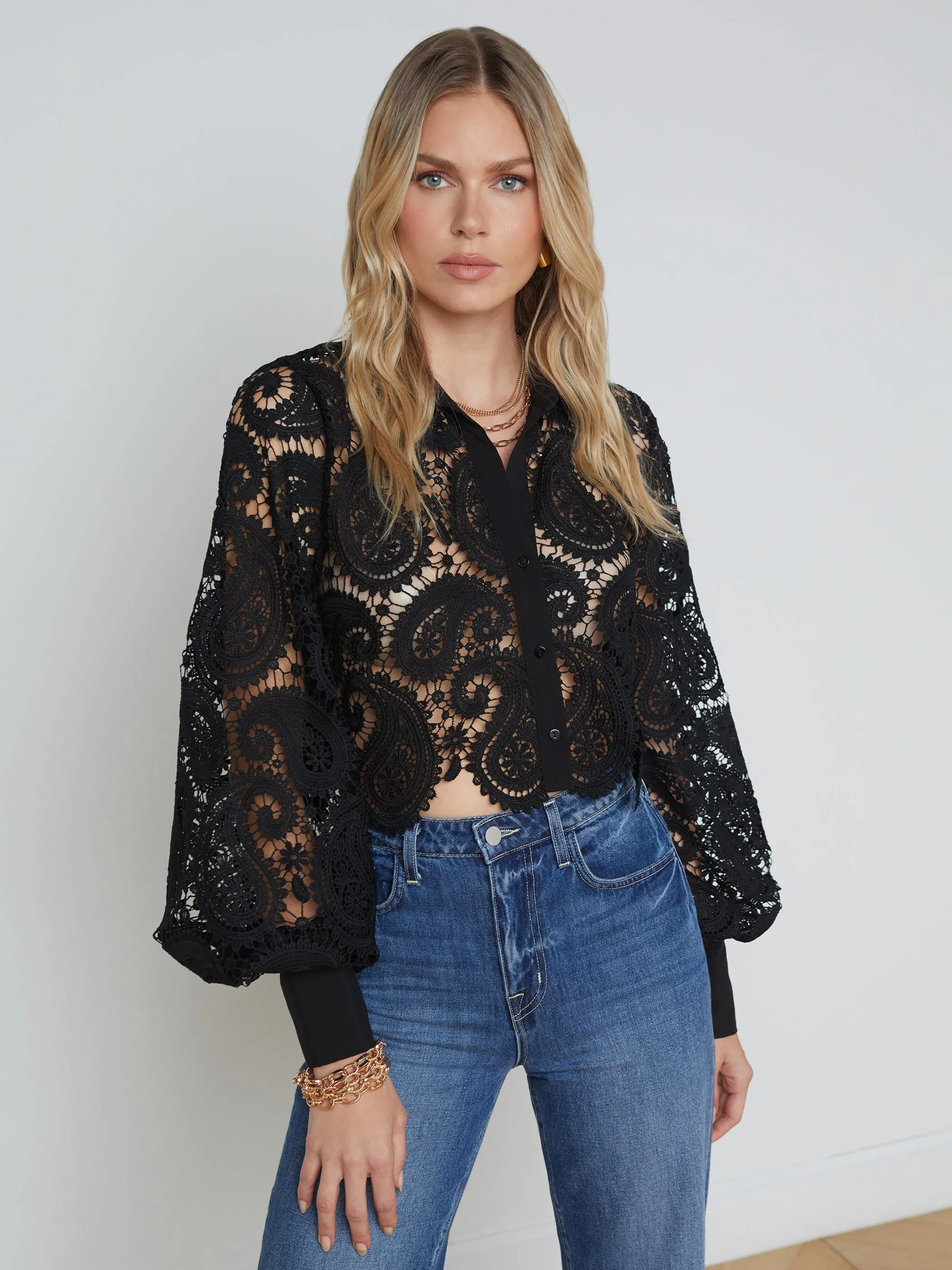 Blouses & Tops*L'AGENCE ODELIA LACE BLOUSE Black