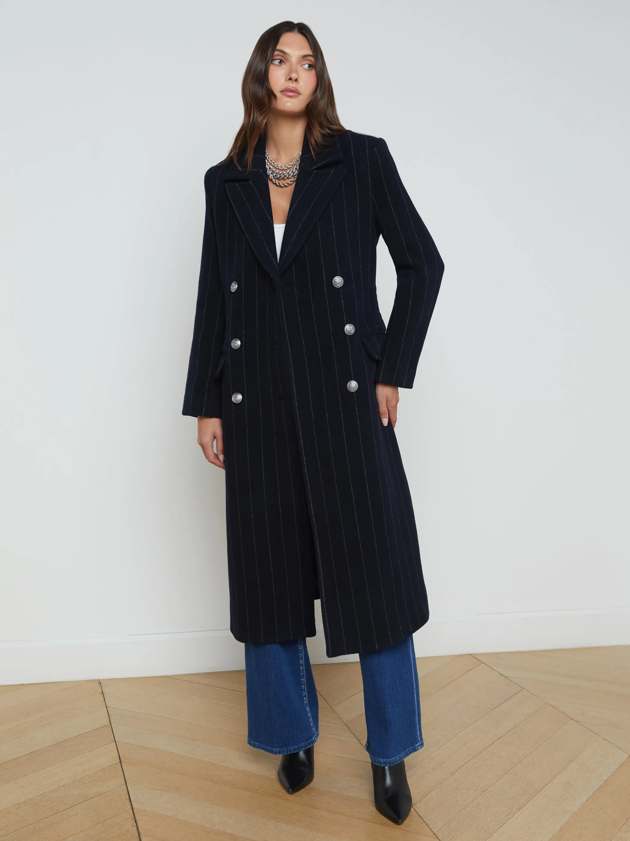 Outerwear | Blazers & Jackets*L'AGENCE OLINA COAT Midnight/IvoryPinstripe