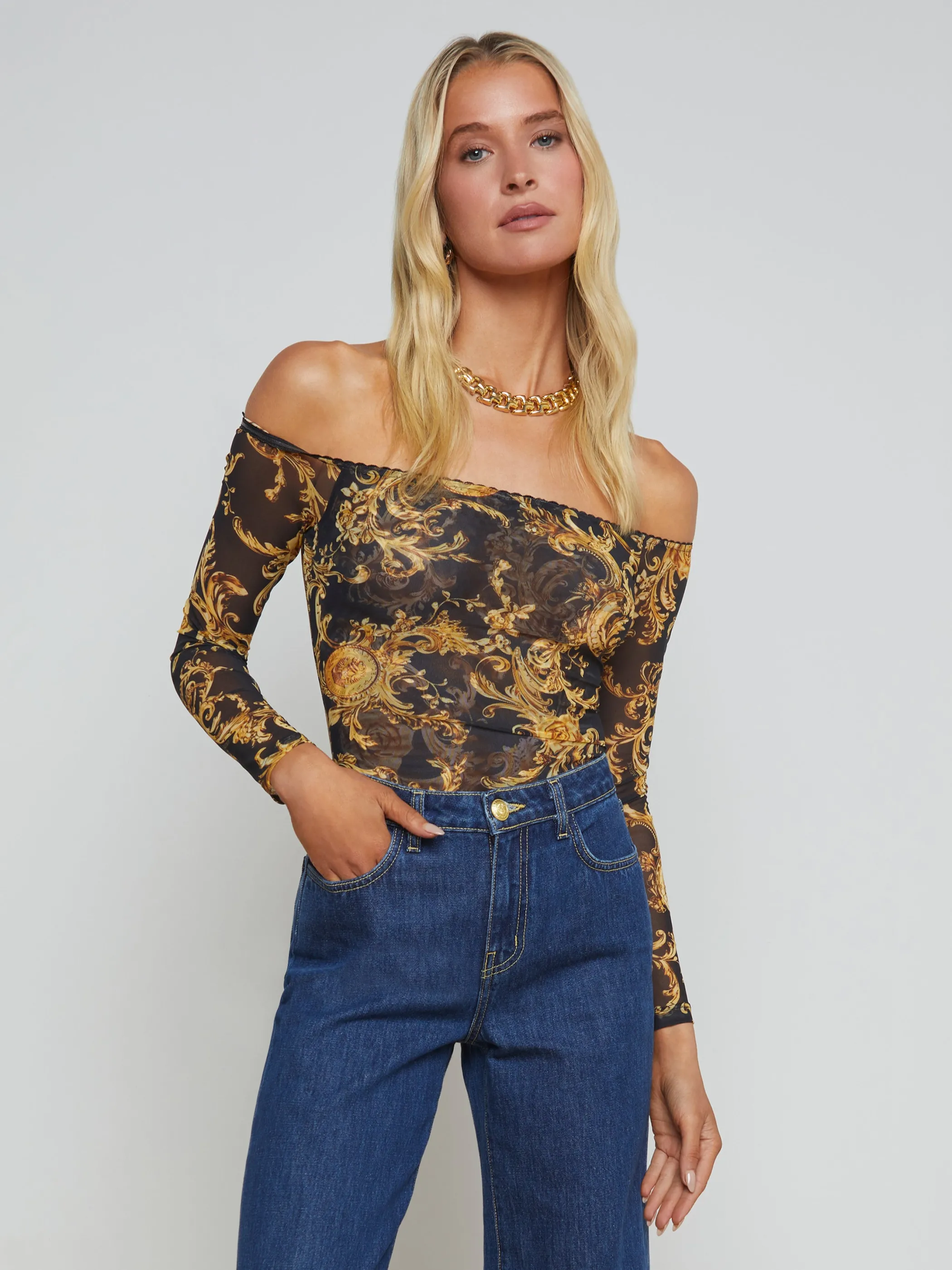 Blouses & Tops*L'AGENCE PEONIE OFF-THE-SHOULDER BODYSUIT Black/GoldBaroccoSwirl