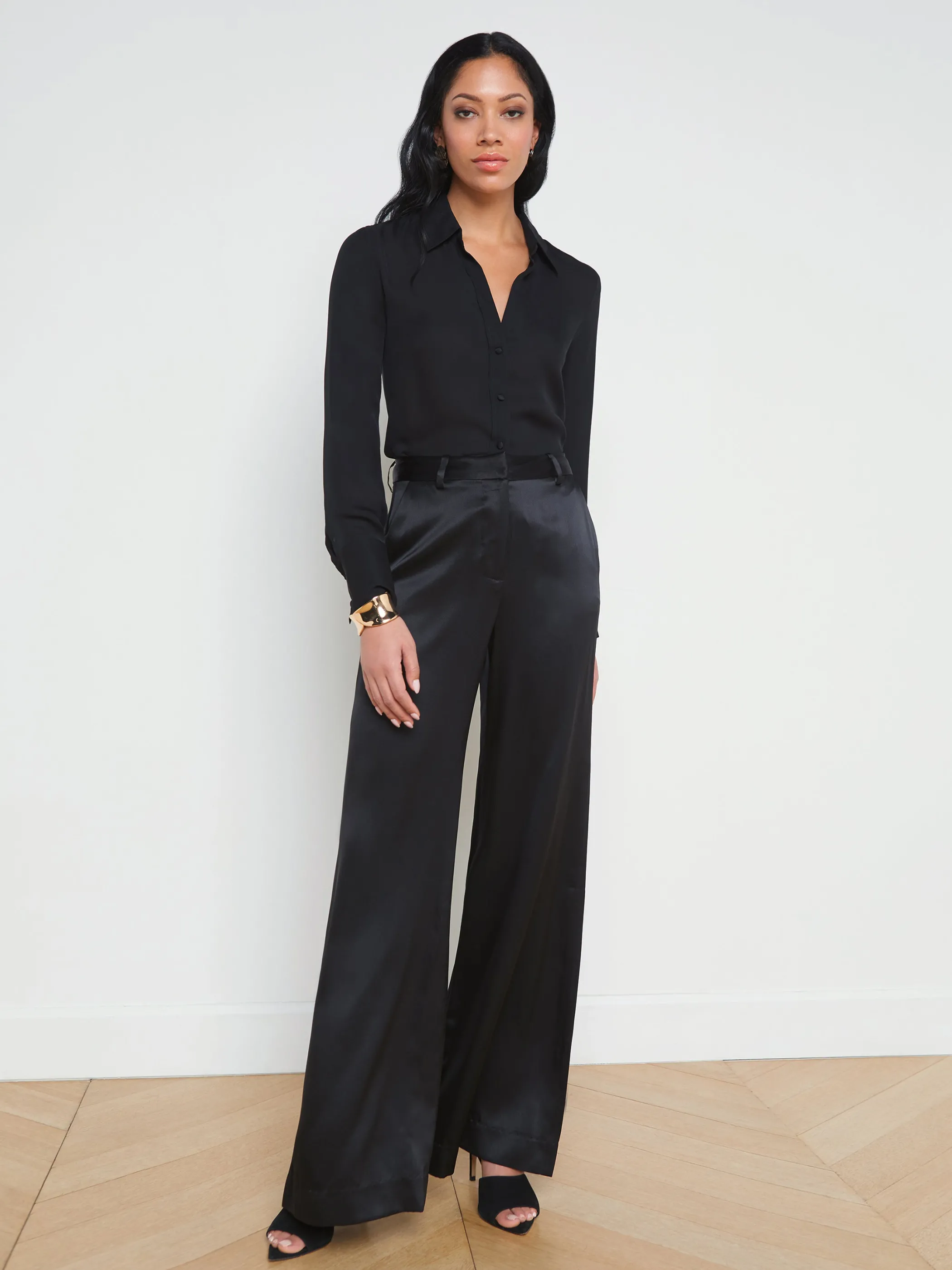 Matching Sets | Pants*L'AGENCE PILAR SILK WIDE-LEG PANT BlackSilk