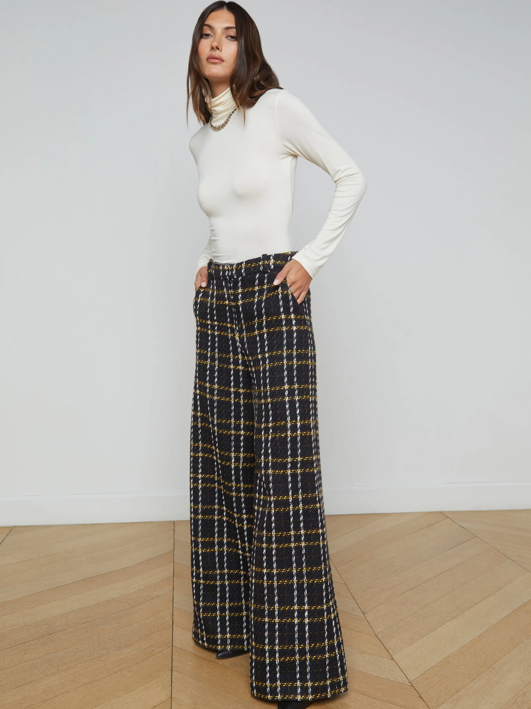 Matching Sets | Pants*L'AGENCE PILAR TWEED WIDE-LEG PANT BlackYellowMultiPlaid