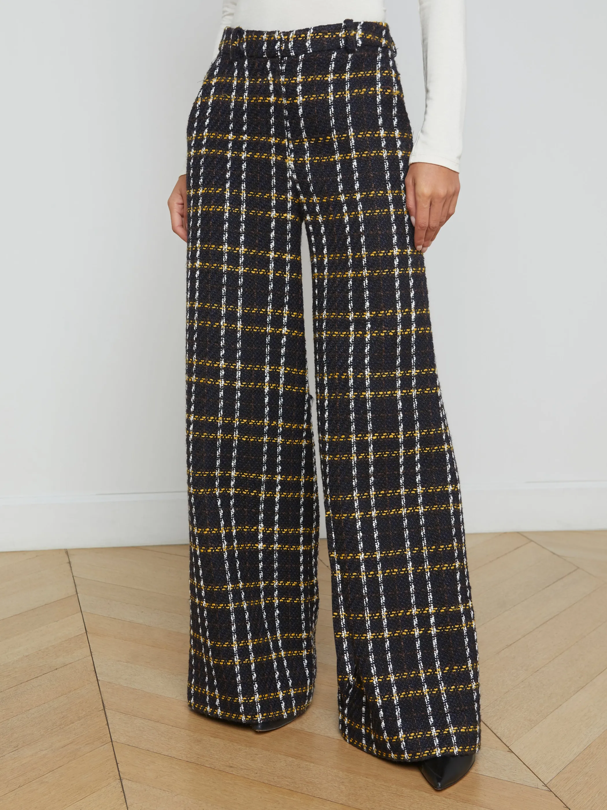 Matching Sets | Pants*L'AGENCE PILAR TWEED WIDE-LEG PANT BlackYellowMultiPlaid