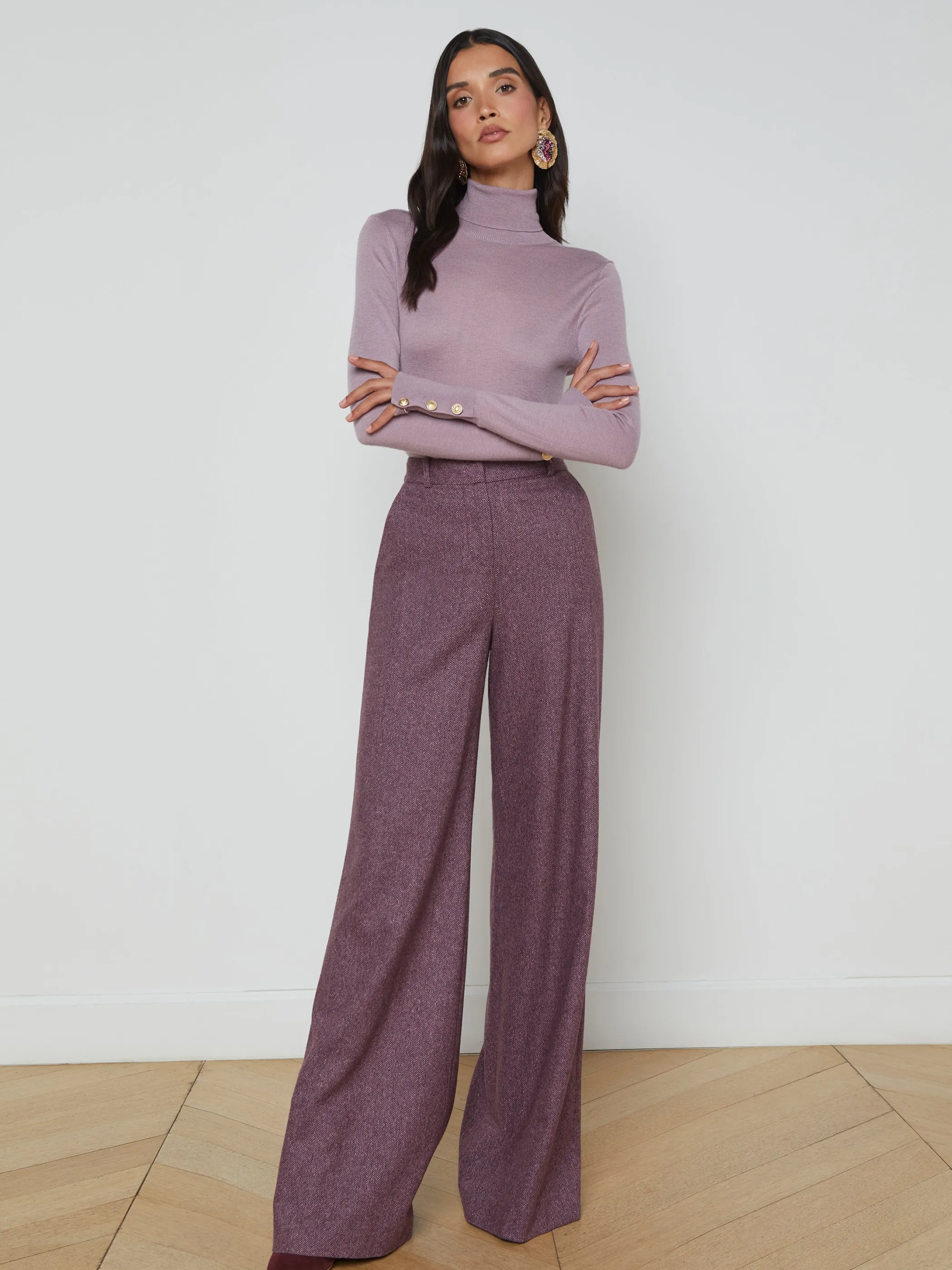 Matching Sets | Pants*L'AGENCE PILAR WOOL WIDE-LEG PANT DeepPlumMultiChevron