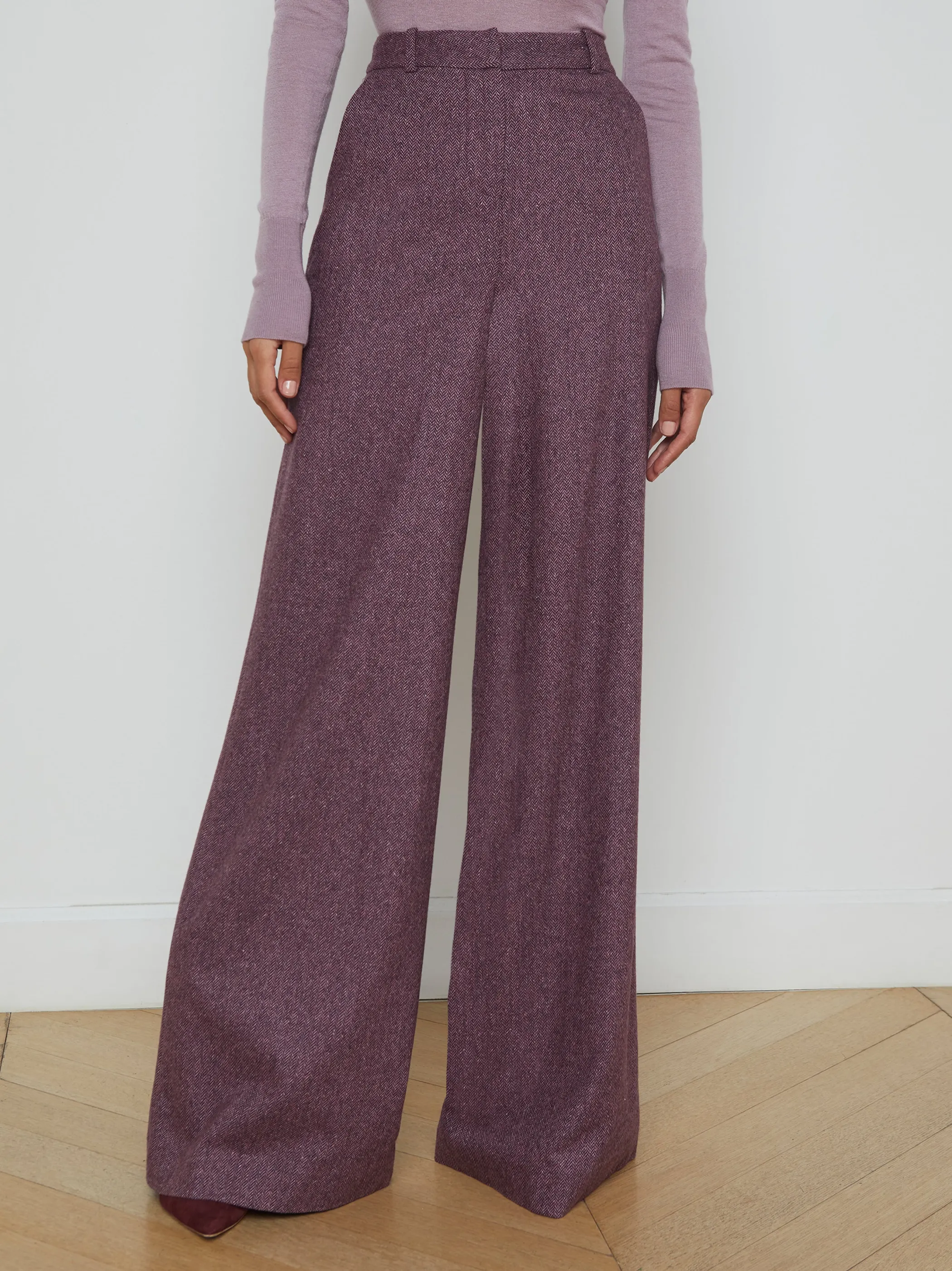 Matching Sets | Pants*L'AGENCE PILAR WOOL WIDE-LEG PANT DeepPlumMultiChevron