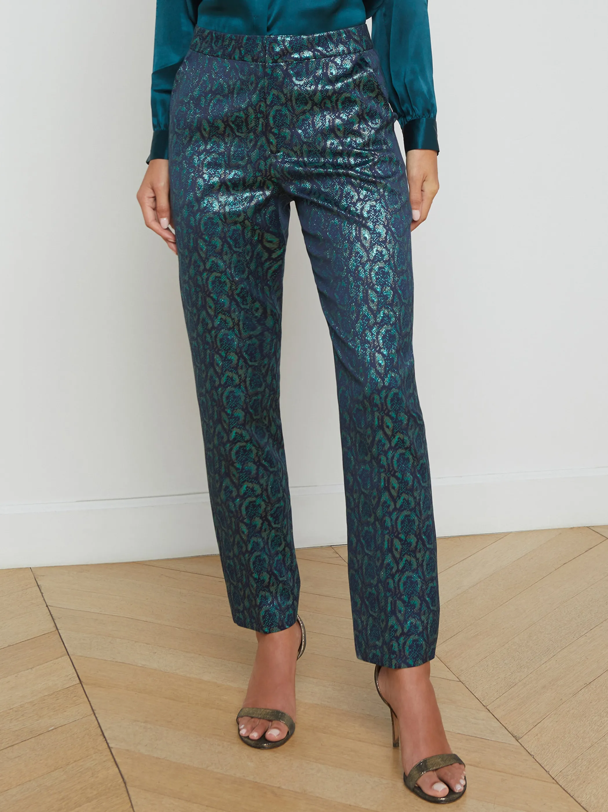 Matching Sets | Pants*L'AGENCE REBEL JACQUARD TROUSER TealMultiLeopardJacquard