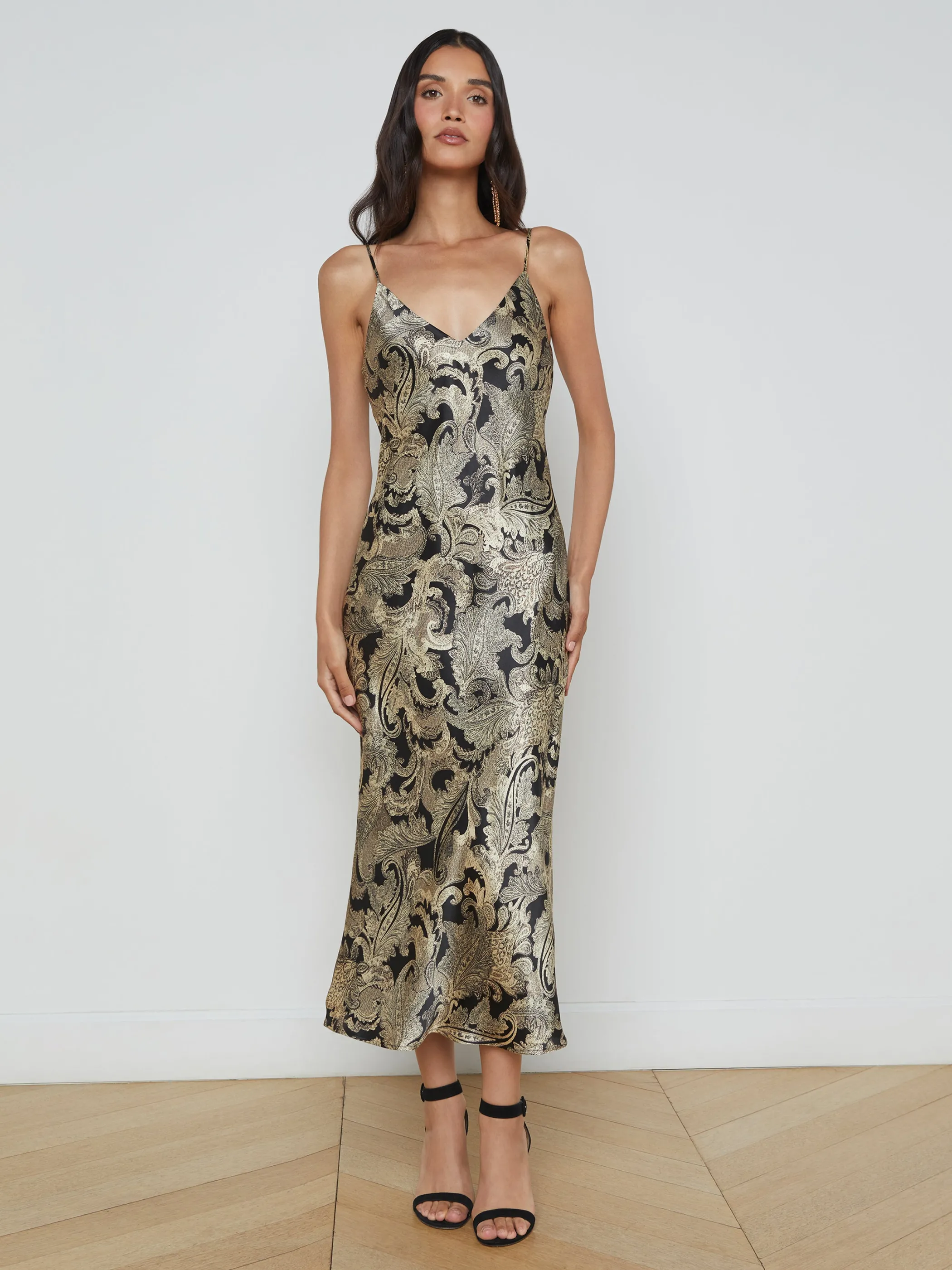 Dresses & Jumpsuits*L'AGENCE SERIDIE SILK SLIP DRESS GoldMultiTexturedPaisley