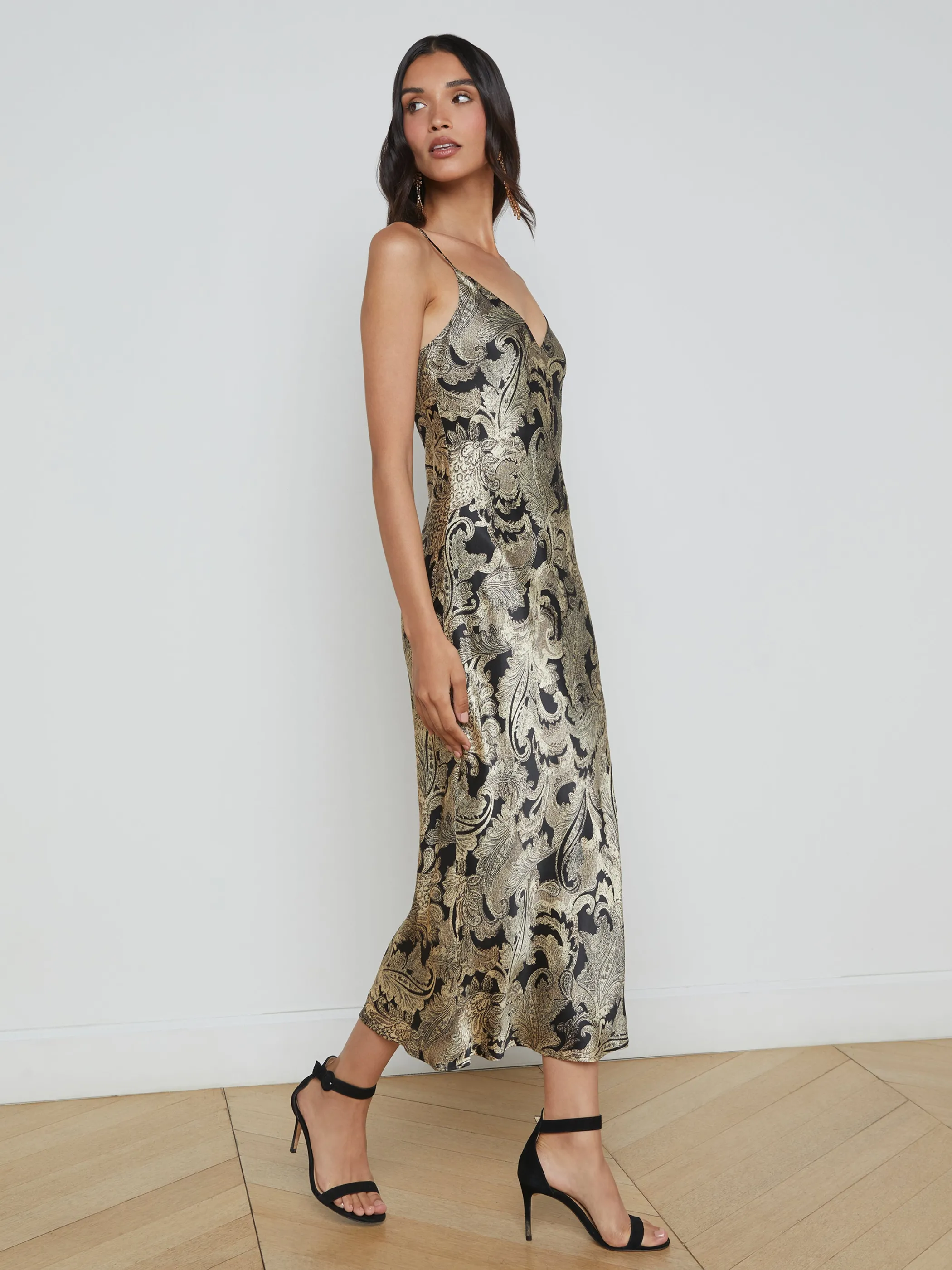 Dresses & Jumpsuits*L'AGENCE SERIDIE SILK SLIP DRESS GoldMultiTexturedPaisley