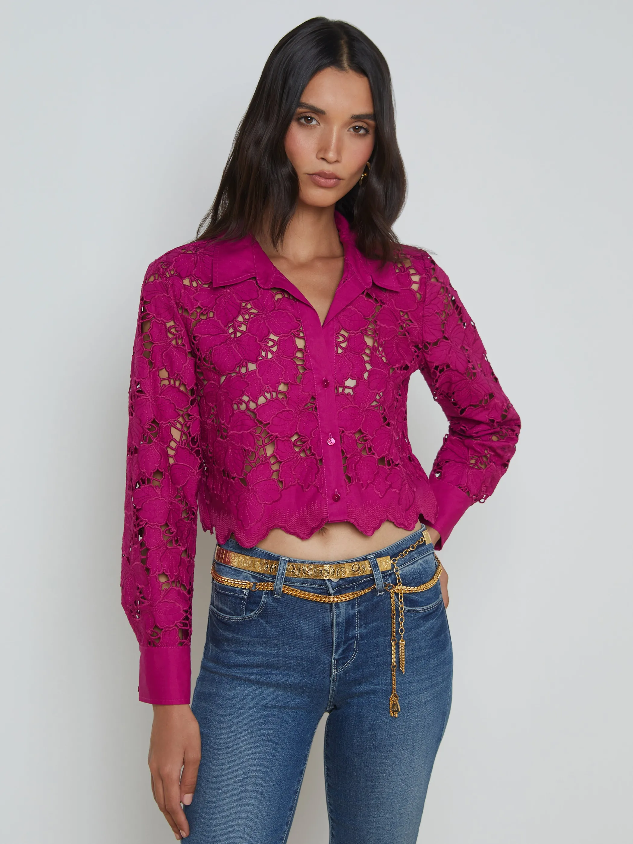 Blouses & Tops*L'AGENCE SEYCHELLE LACE CROPPED BLOUSE Ruby