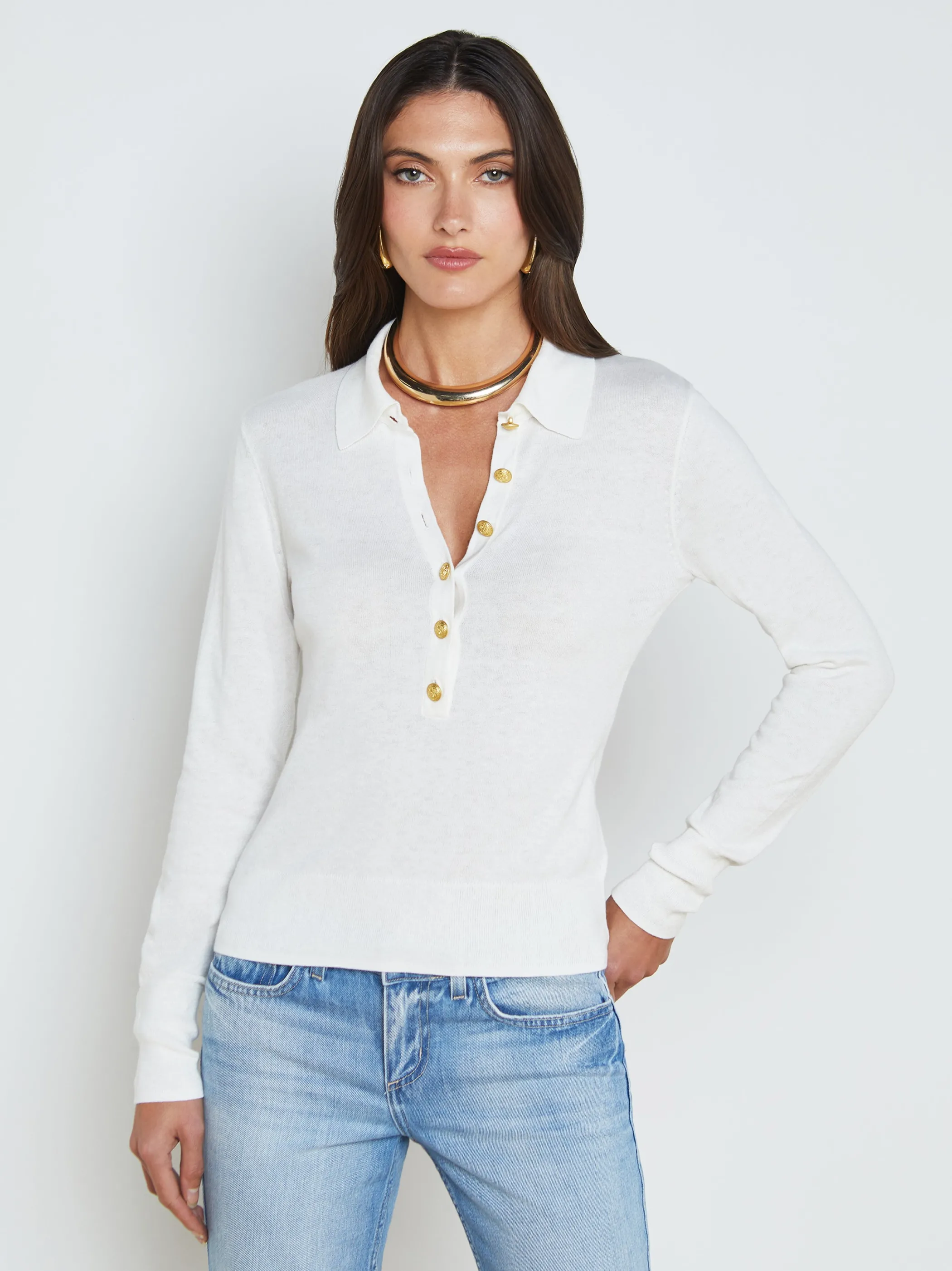 Blouses & Tops | Knitwear*L'AGENCE STERLING SWEATER White/Gold