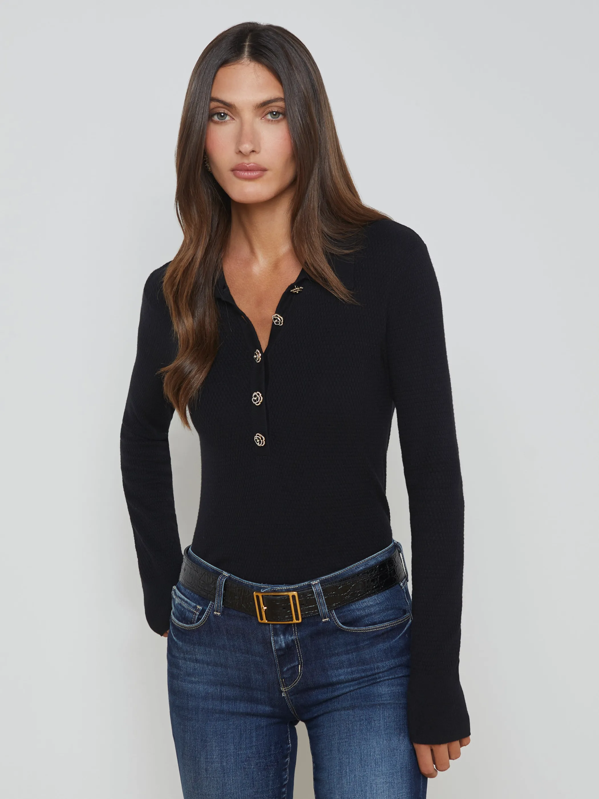 Blouses & Tops | Knitwear*L'AGENCE STERLING SWEATER Black/JewelButton