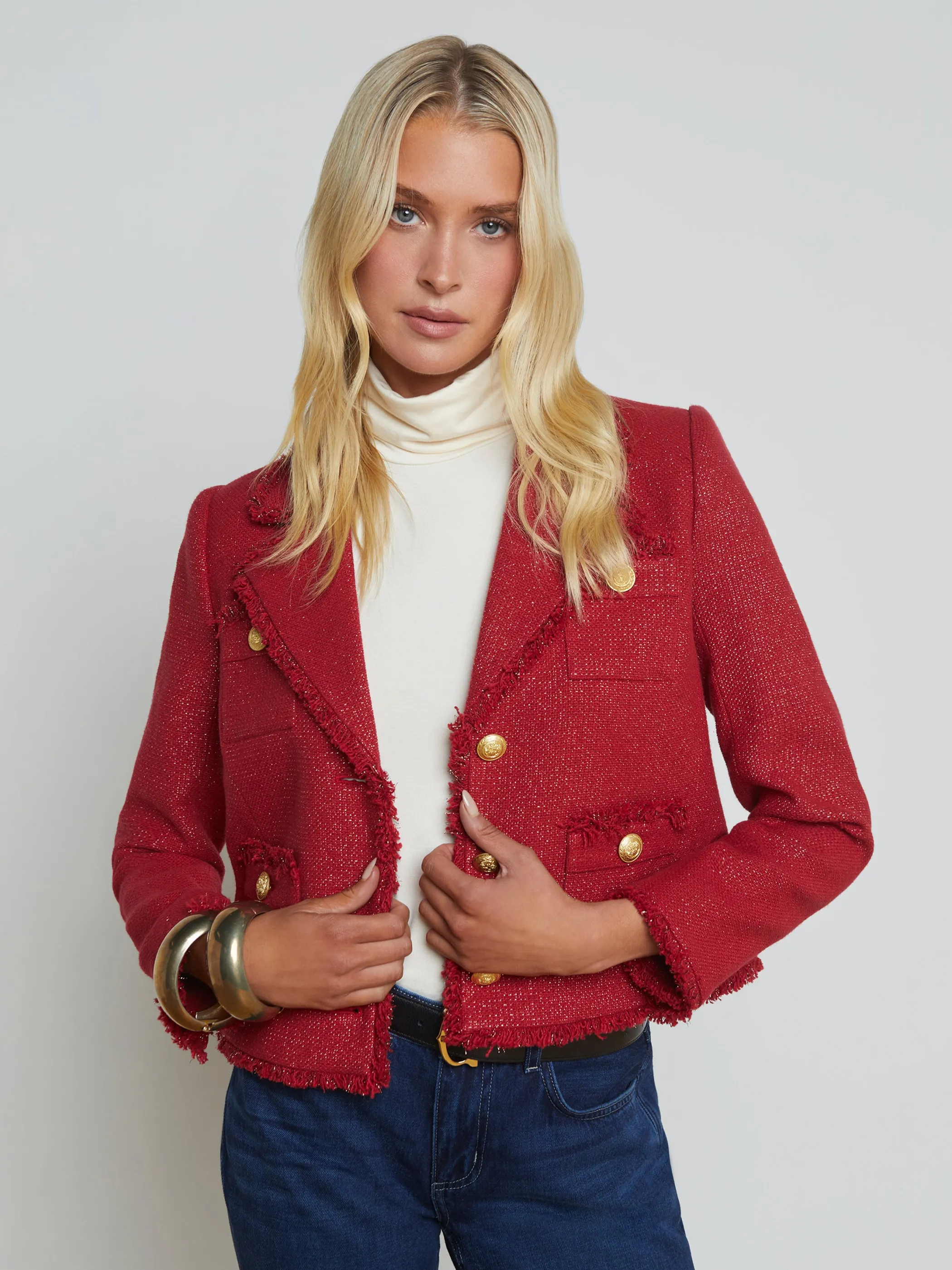 Blazers & Jackets*L'AGENCE SYLVIA COLLARED JACKET GarnetRed/Copper