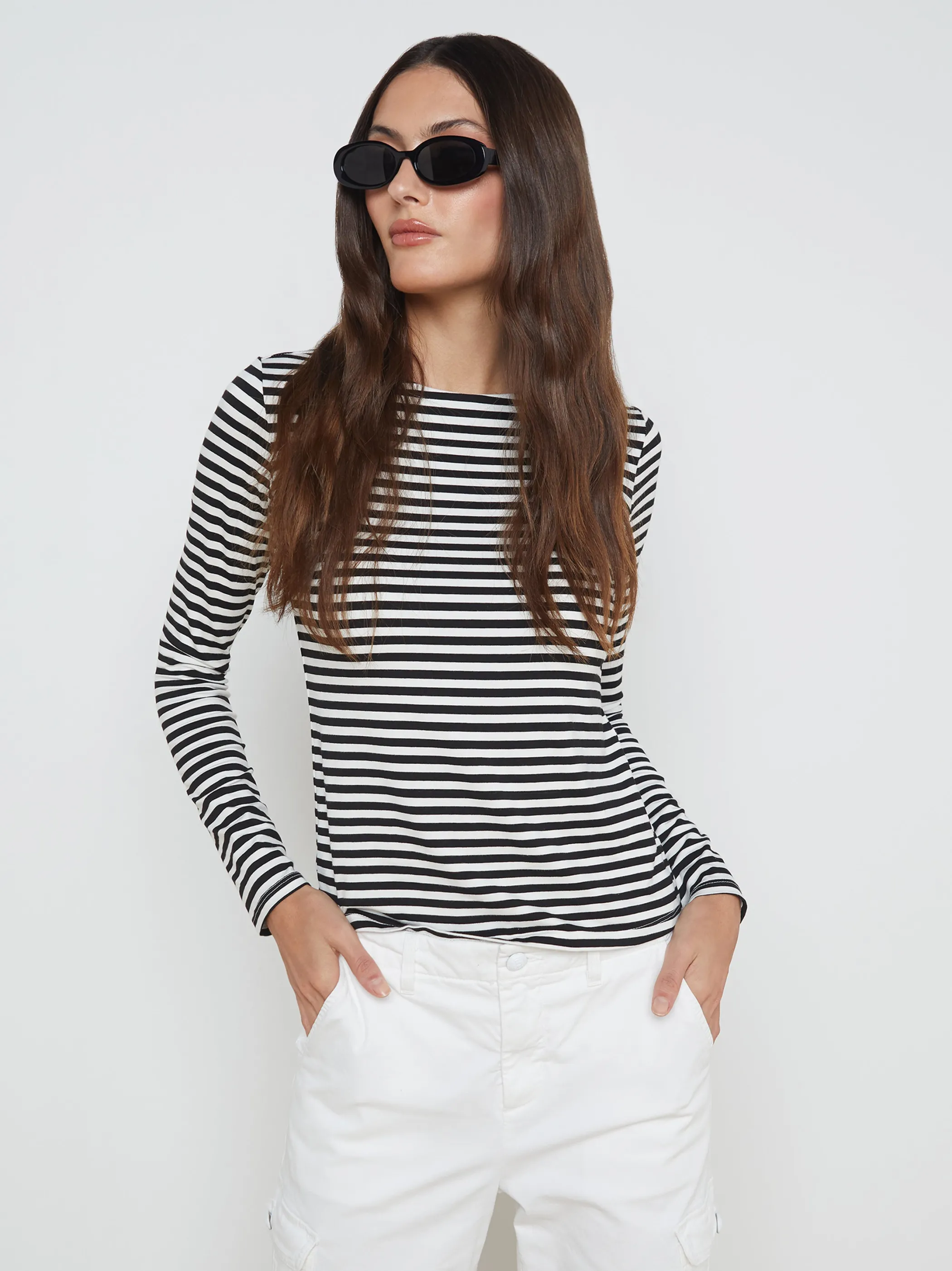 Tees*L'AGENCE TESS LONG SLEEVE TEE Black/WhiteStripe