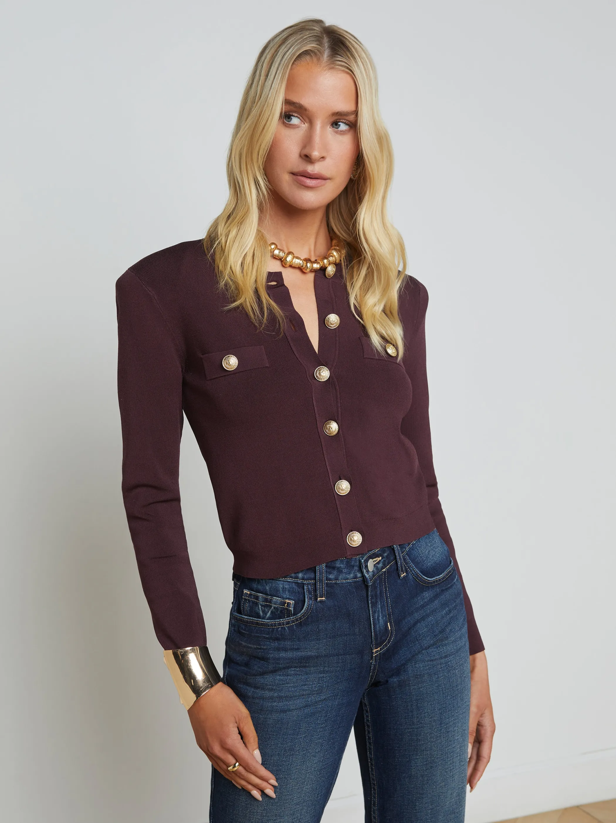 Blouses & Tops | Knitwear*L'AGENCE TOULOUSE CARDIGAN DarkSyrah/Gold