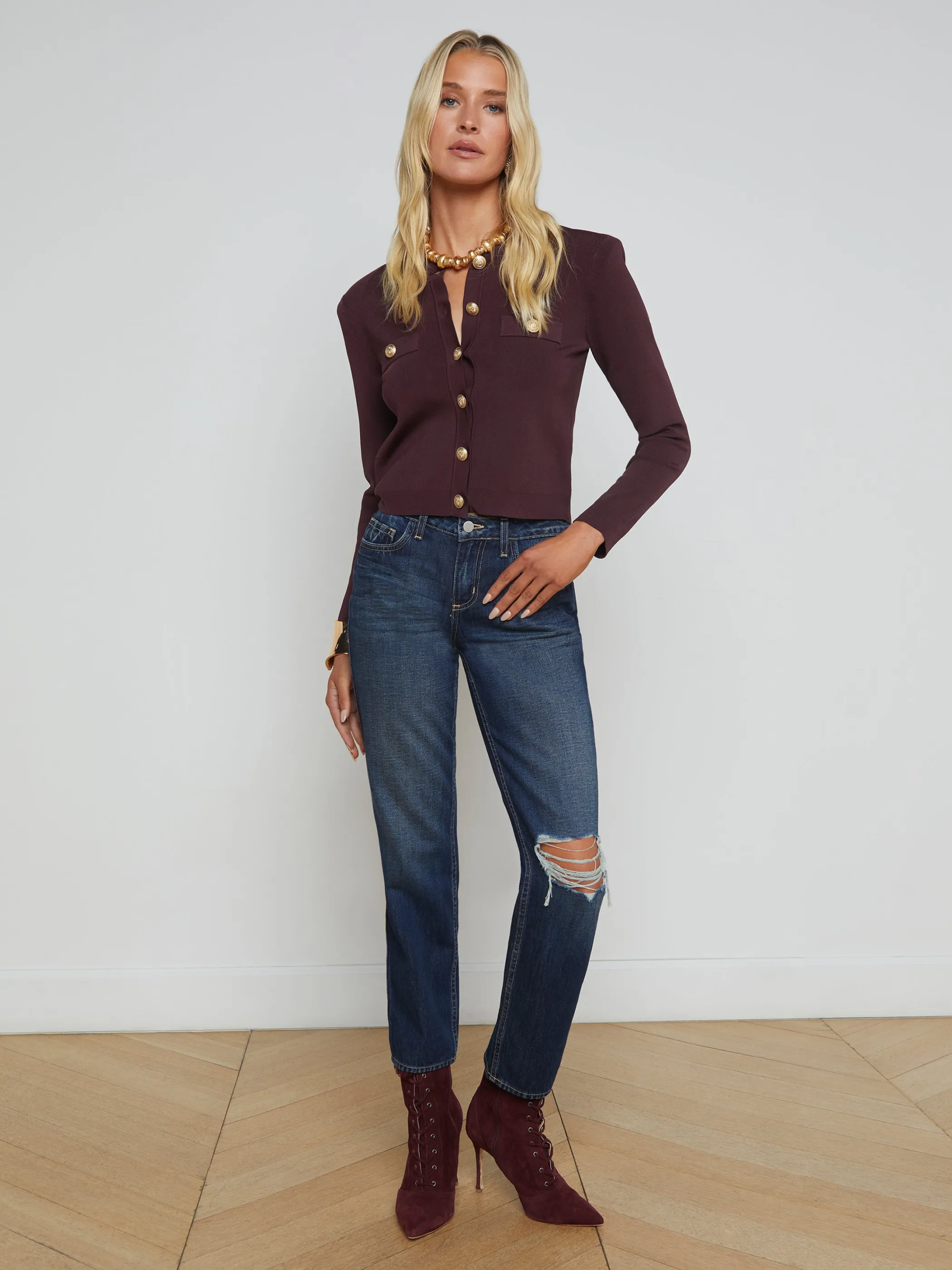 Blouses & Tops | Knitwear*L'AGENCE TOULOUSE CARDIGAN DarkSyrah/Gold