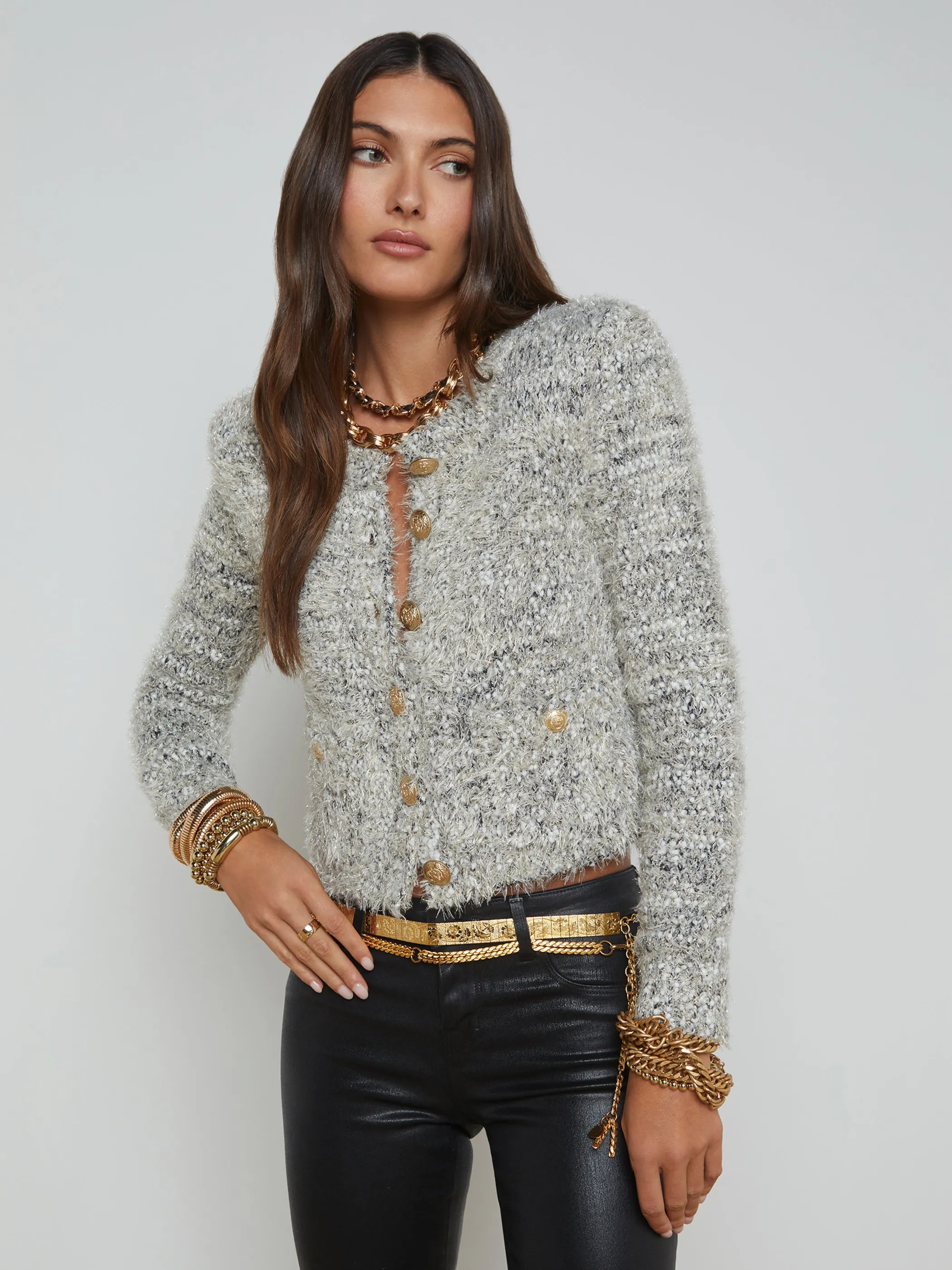 Blouses & Tops | Knitwear*L'AGENCE UNA CARDIGAN Black/Ivory/GoldMulti