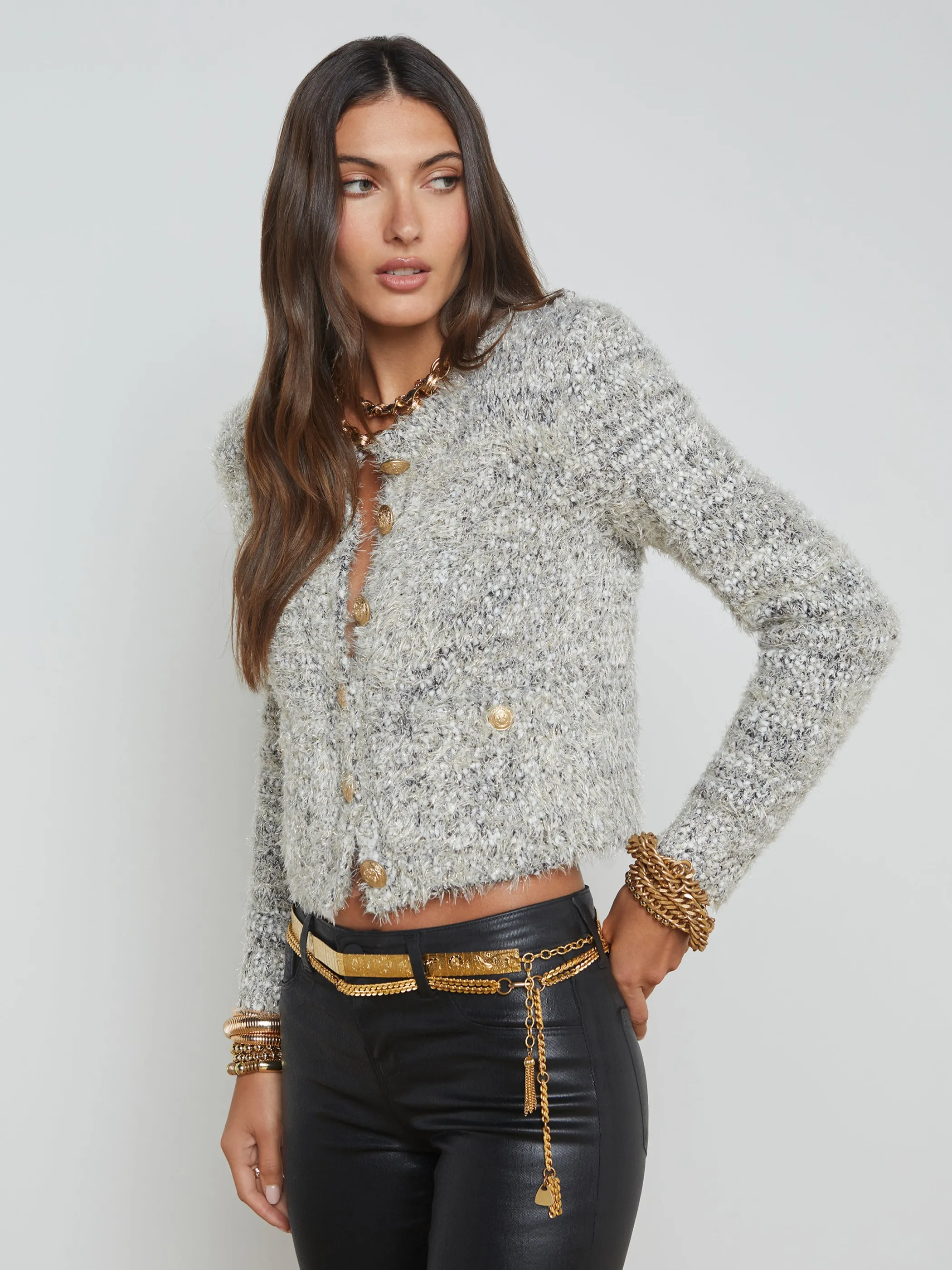 Blouses & Tops | Knitwear*L'AGENCE UNA CARDIGAN Black/Ivory/GoldMulti