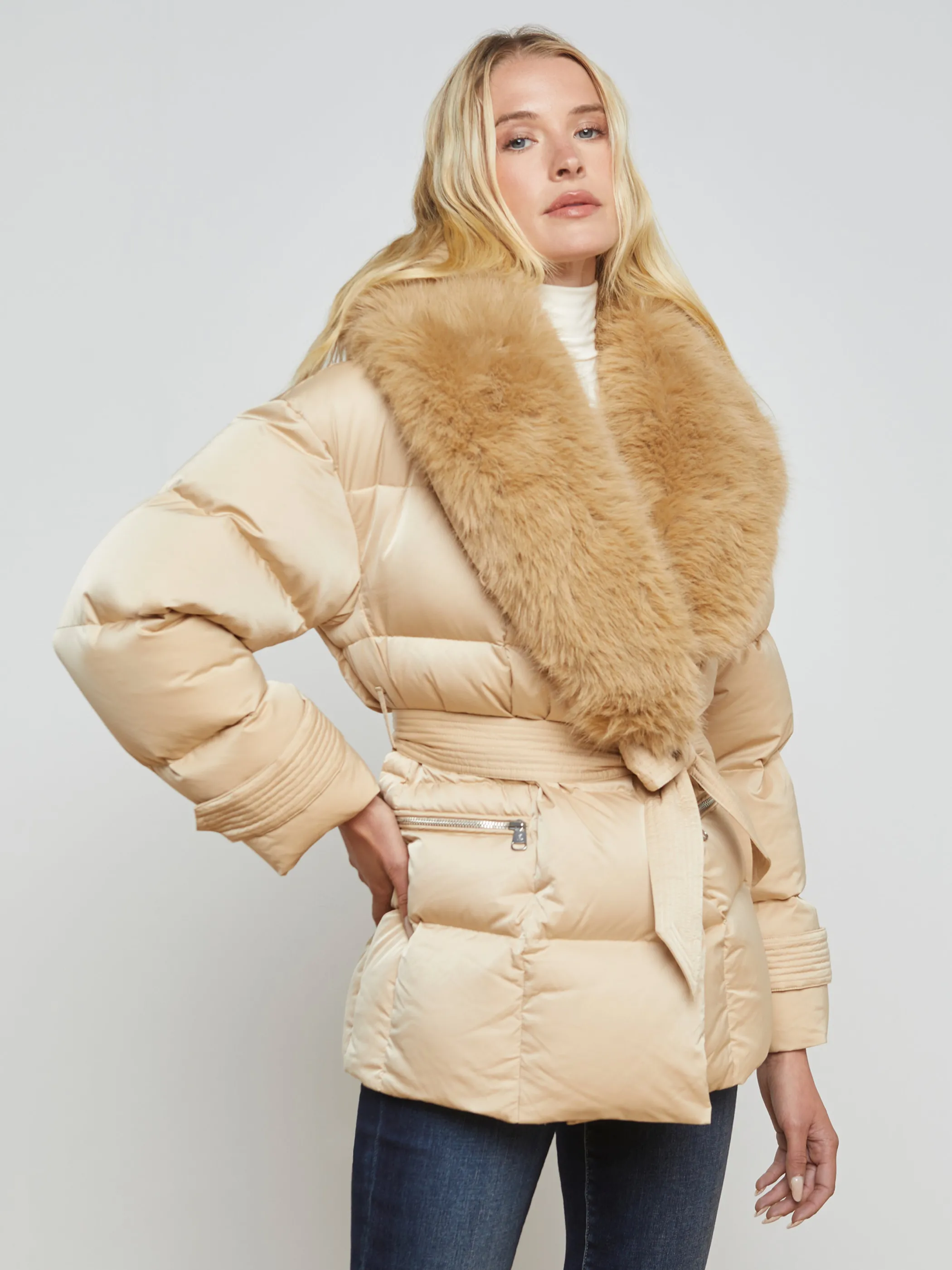 Outerwear | Blazers & Jackets*L'AGENCE VAIL FAUX FUR DOWN COAT Almond