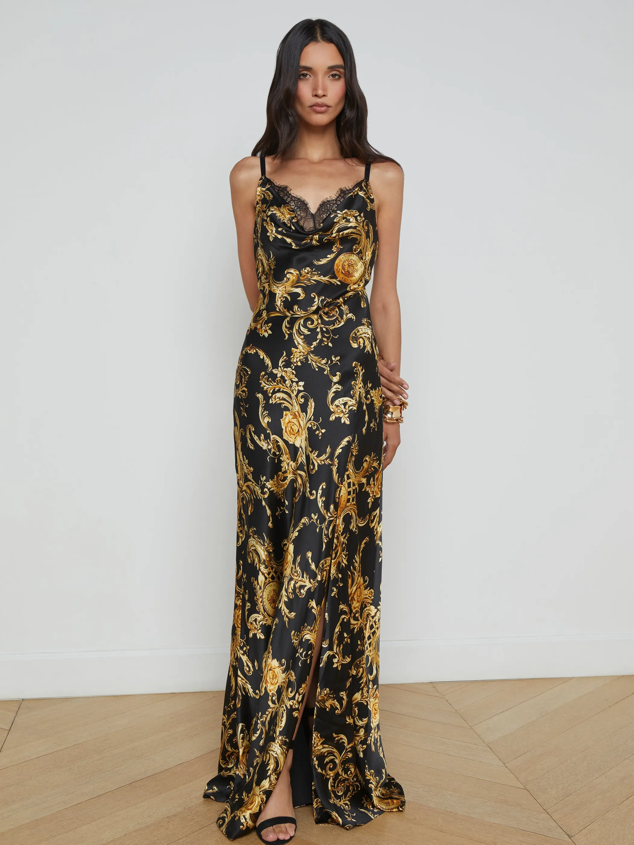 Dresses & Jumpsuits*L'AGENCE VENICE SILK GOWN Black/GoldLargeBaroccoSwirl