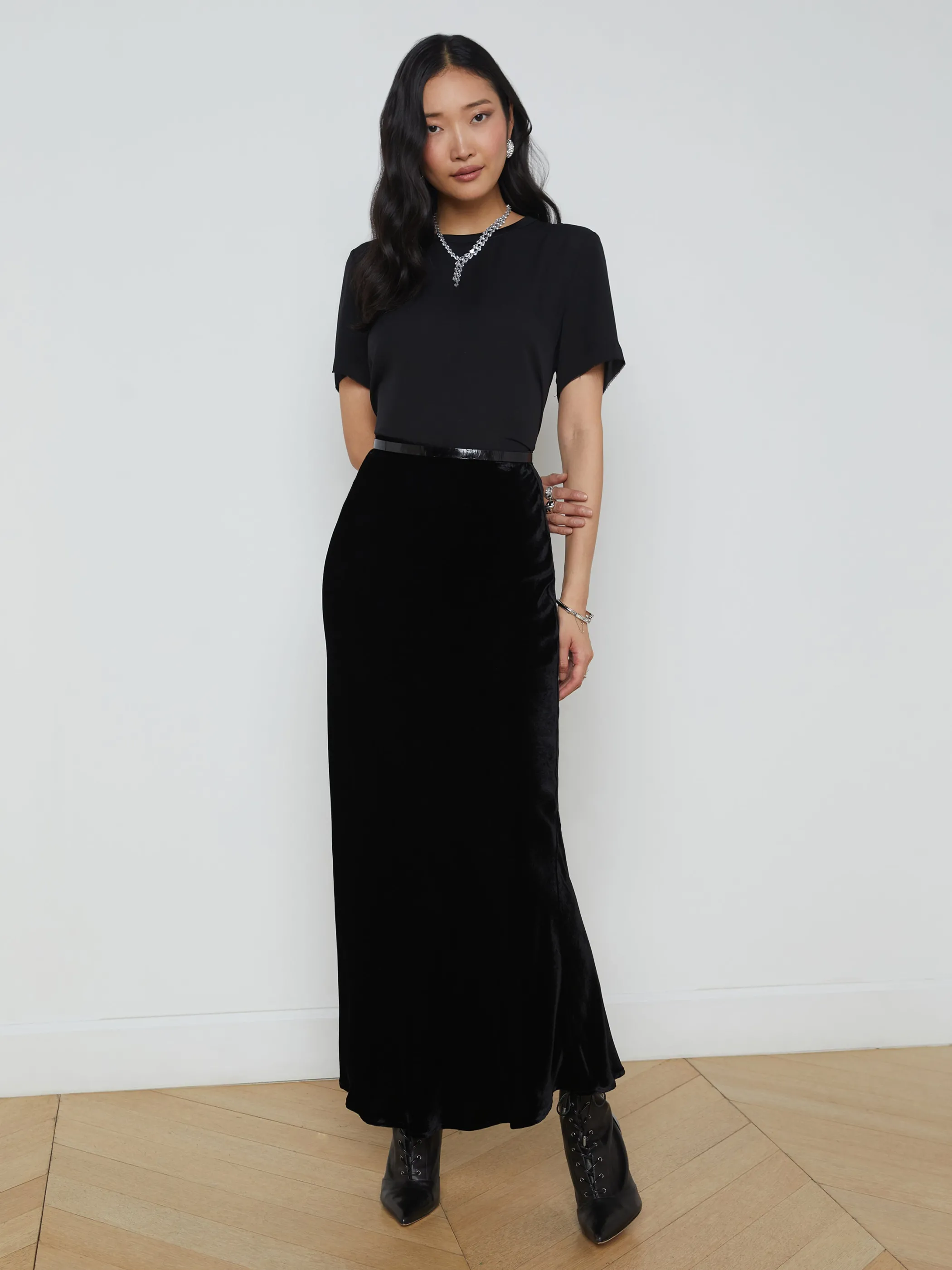 Matching Sets | Skirts*L'AGENCE ZETA VELVET MAXI SKIRT VelvetBlack